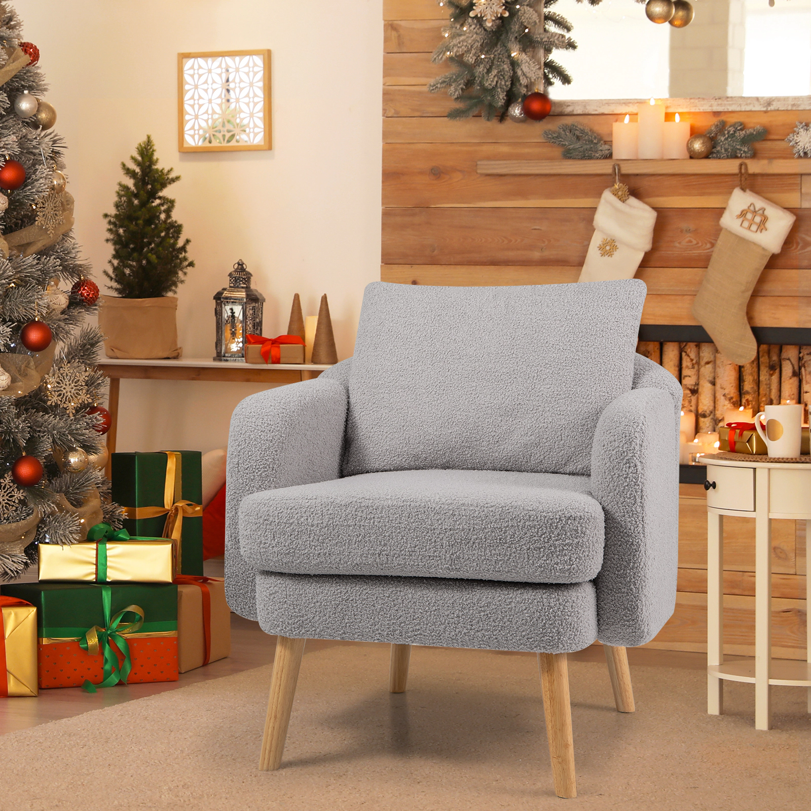 LJG Sherpa Accent Chair Modern Living Room Chair with Seat