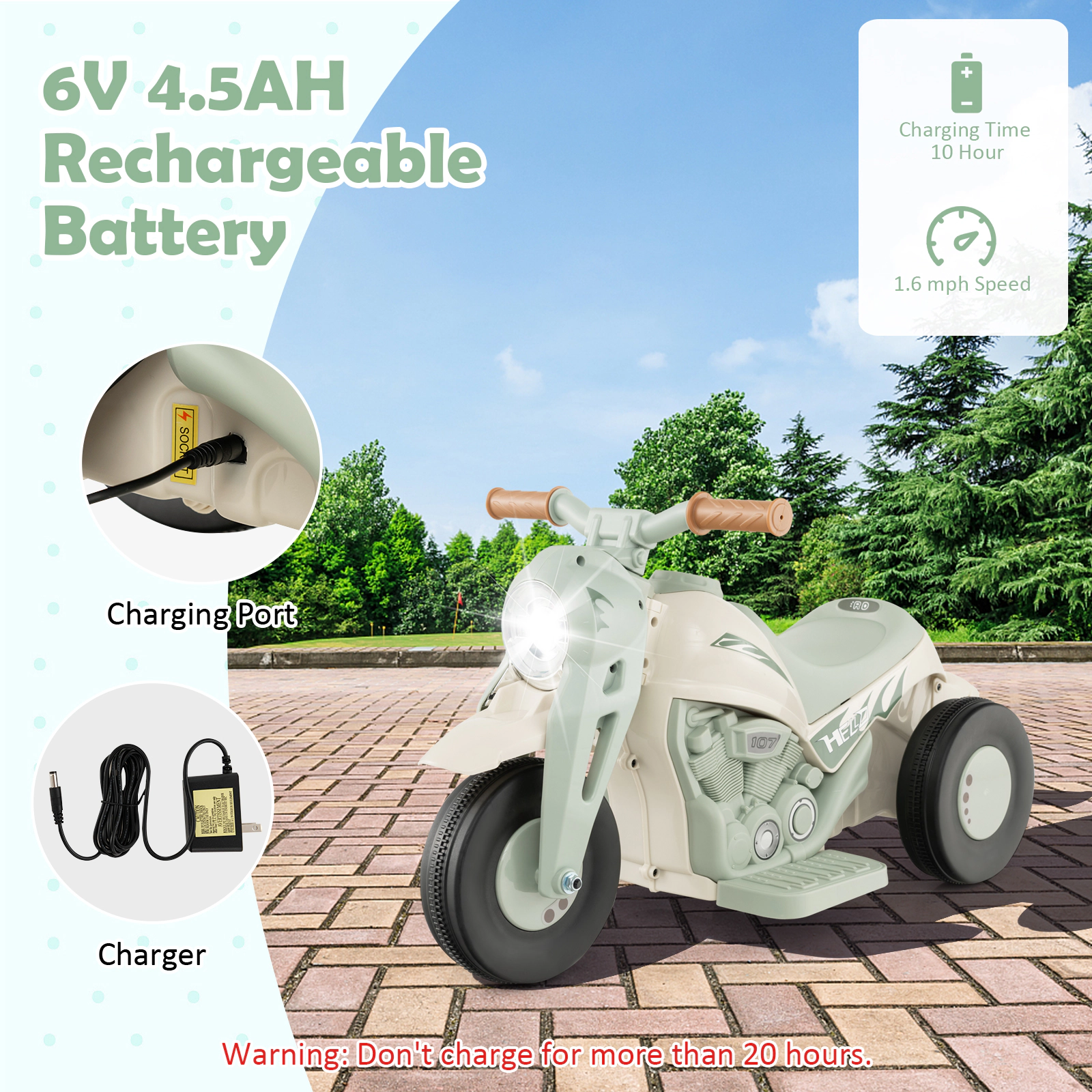 Costway 6V Kids Bubble Car Electric Ride on Motorcycle with Music Button & LED Headlight