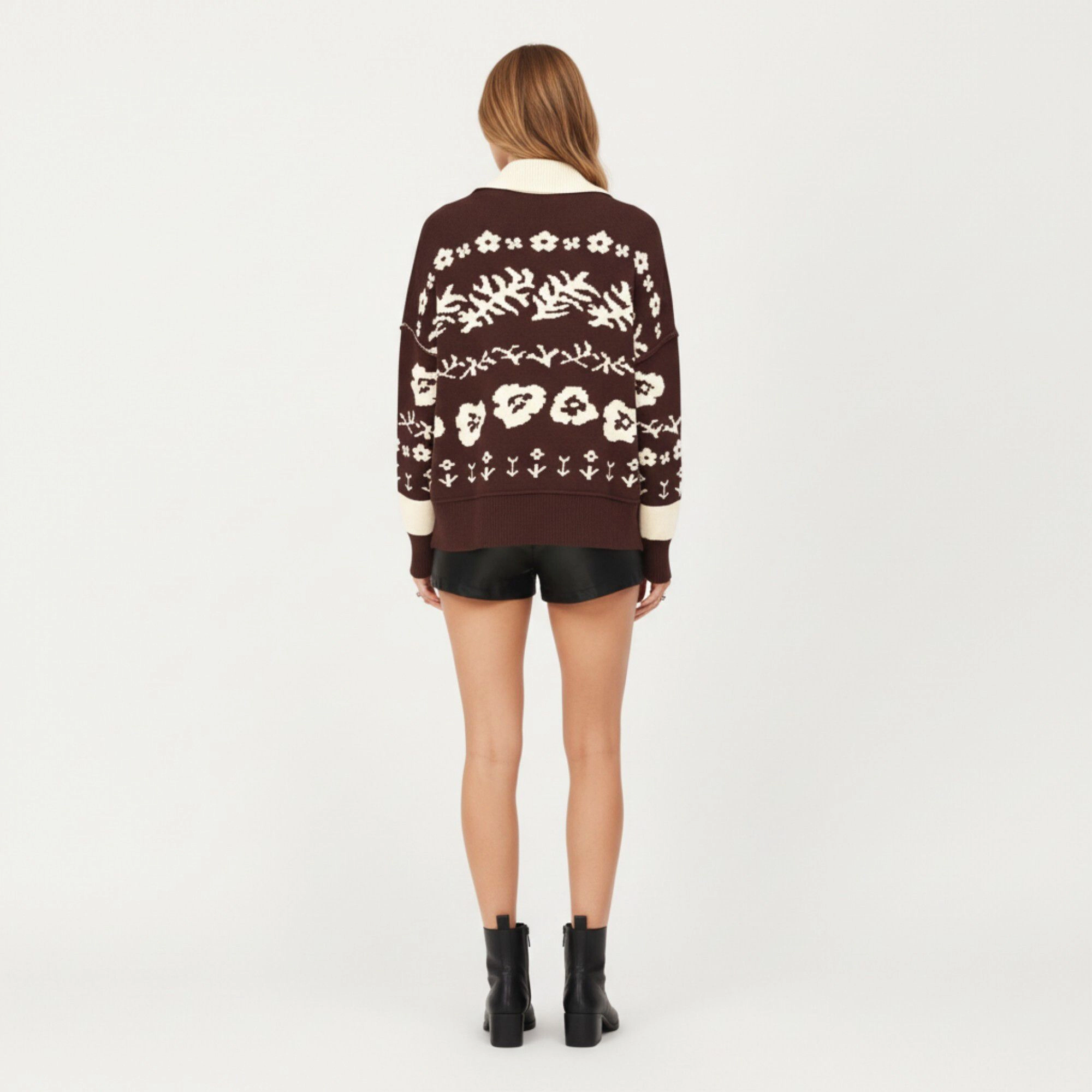 Anna-Kaci Women's Floral Jacquard Button Front Cardigan Top with Soft Knit Texture, Relaxed Drop Shoulder Fit