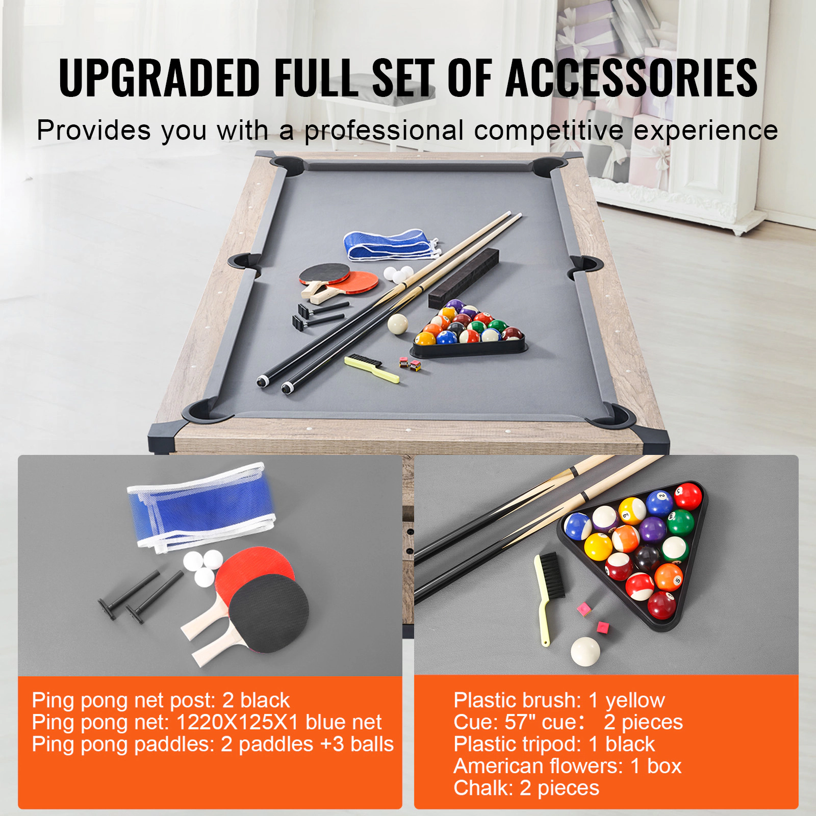 HONGGE Billiards Table Pool Table Set Includes with Cloth for Family Game Room
