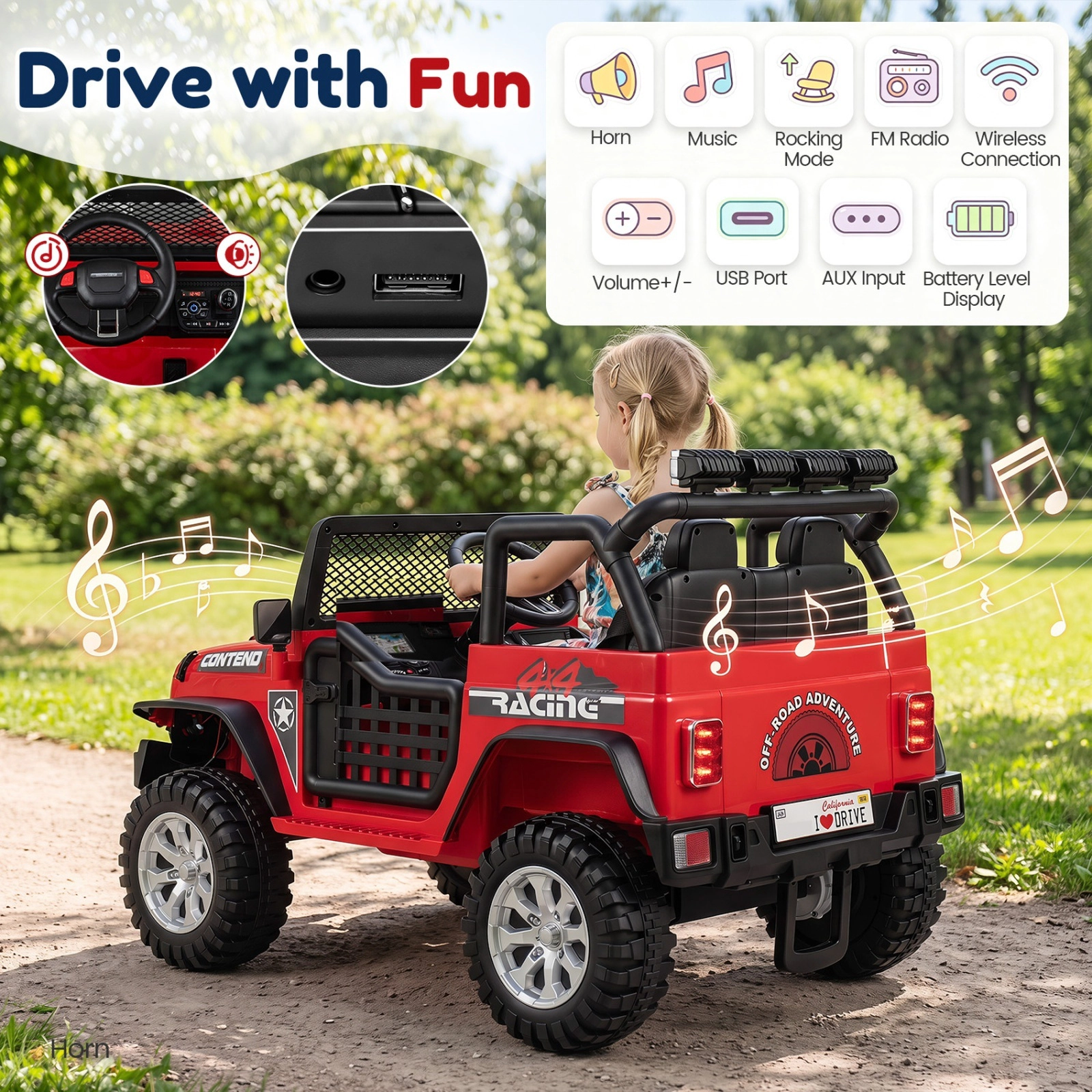 12V 2-Seater Kids Ride On Car with Parent Remote Lockable Doors 4-Wheel Spring Suspension and LED Lights Ages 3+ Red