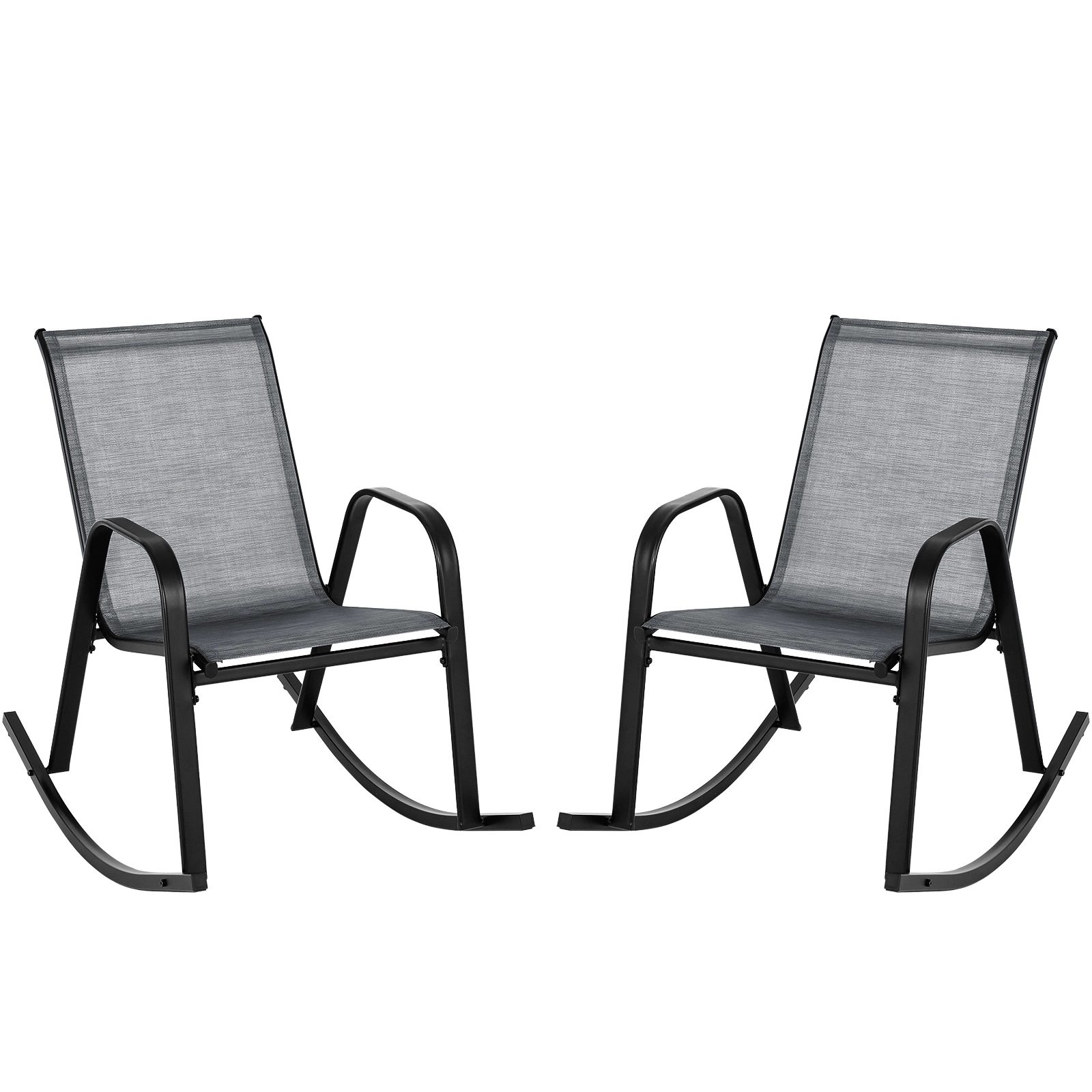 SUGIFT Gray Breathable Seat Fabric Set of 2 Metal Patio Rocking Chairs