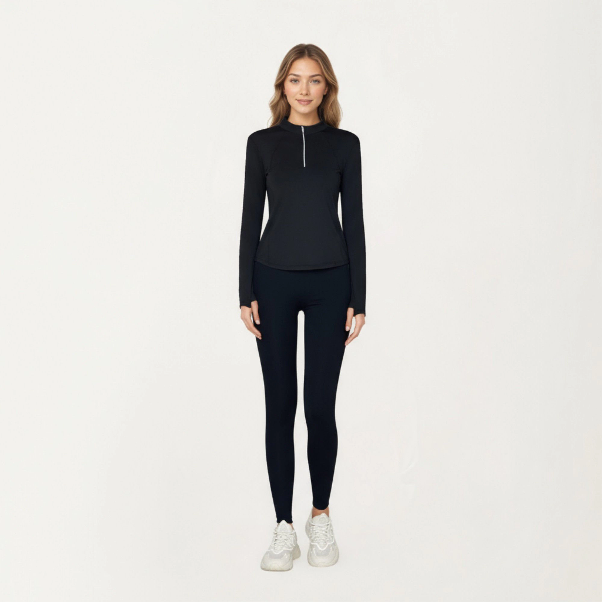 Anna-Kaci Women's Long Sleeve Active Top with High Neck Half-Zip Front Smooth Stretch Fabric and Contoured Fit