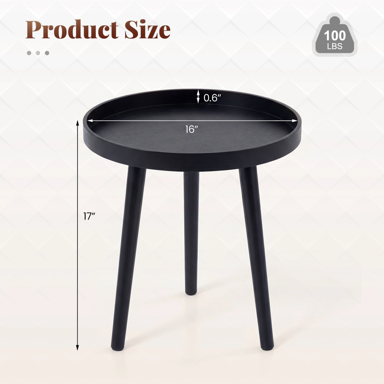 Glintex Mid-Century Round Tray-Top Side Table with Bamboo Legs and Lipped Edge