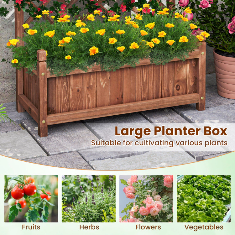 Hivvago 60 Inch Tall Raised Garden Bed with Diamond Lattice Trellis and Drainage Holes-Brown