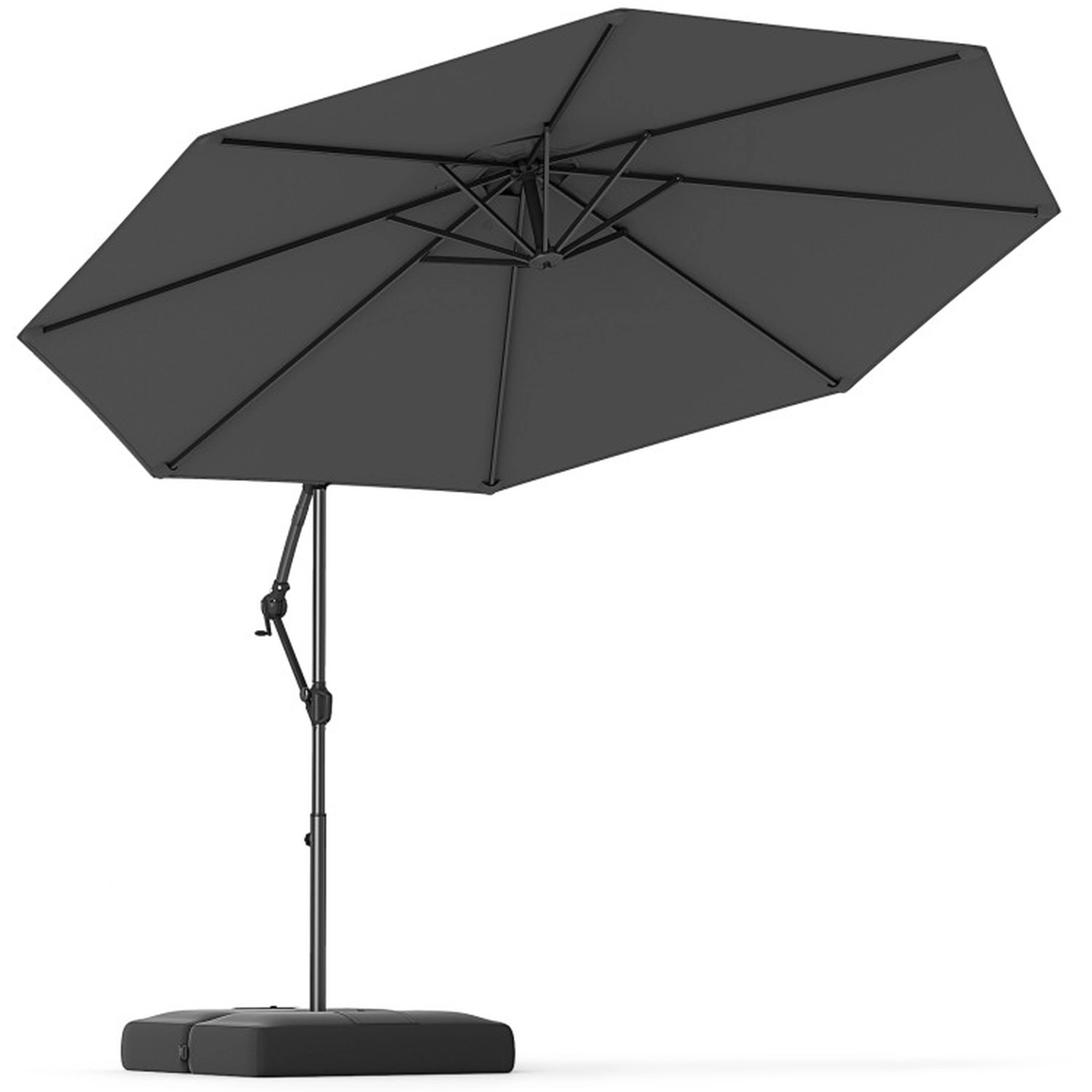 SUGIFT 10-ft Gray Offset Cantilever Patio Umbrella with Silent Crank Vented Top and Weighted Base