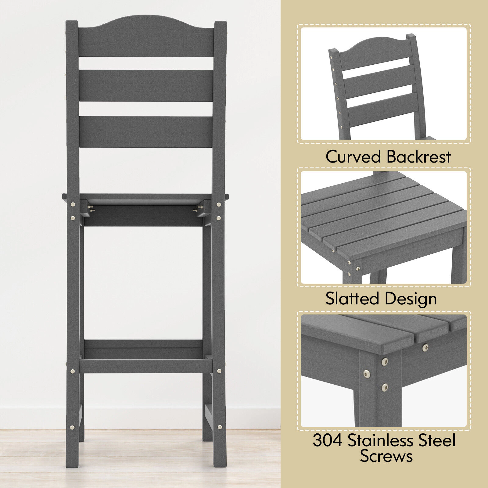 SUGIFT Gray 30-Inch Counter-Height Outdoor Bar Stool, 360-Lb Capacity