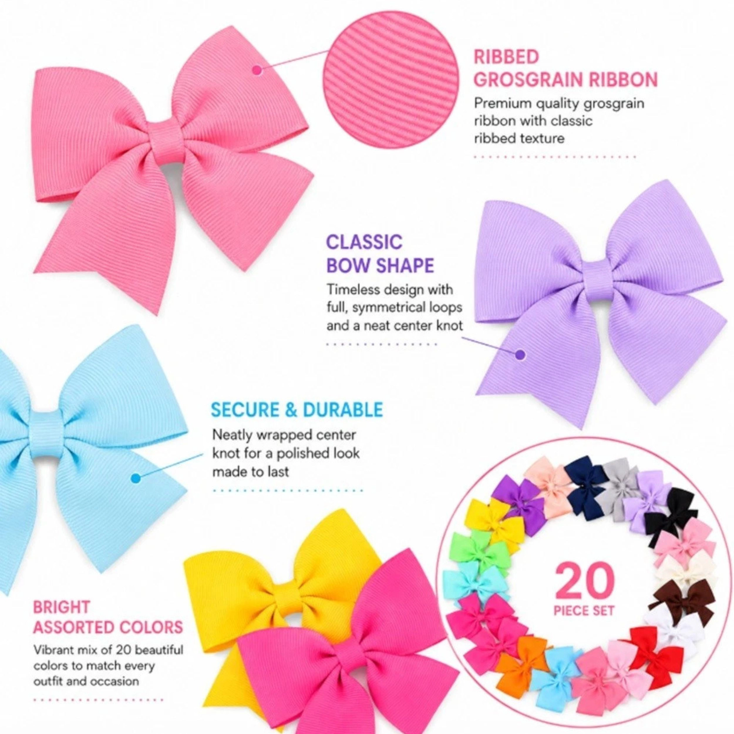 Home Collection Girls Pack of 20 Grosgrain Ribbon Hair Bows with Alligator Clips