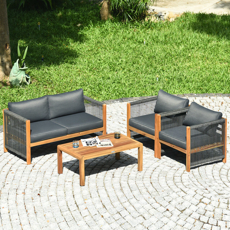 Hivvago 4 Pieces Acacia Wood Outdoor Patio Furniture Set With Cushions