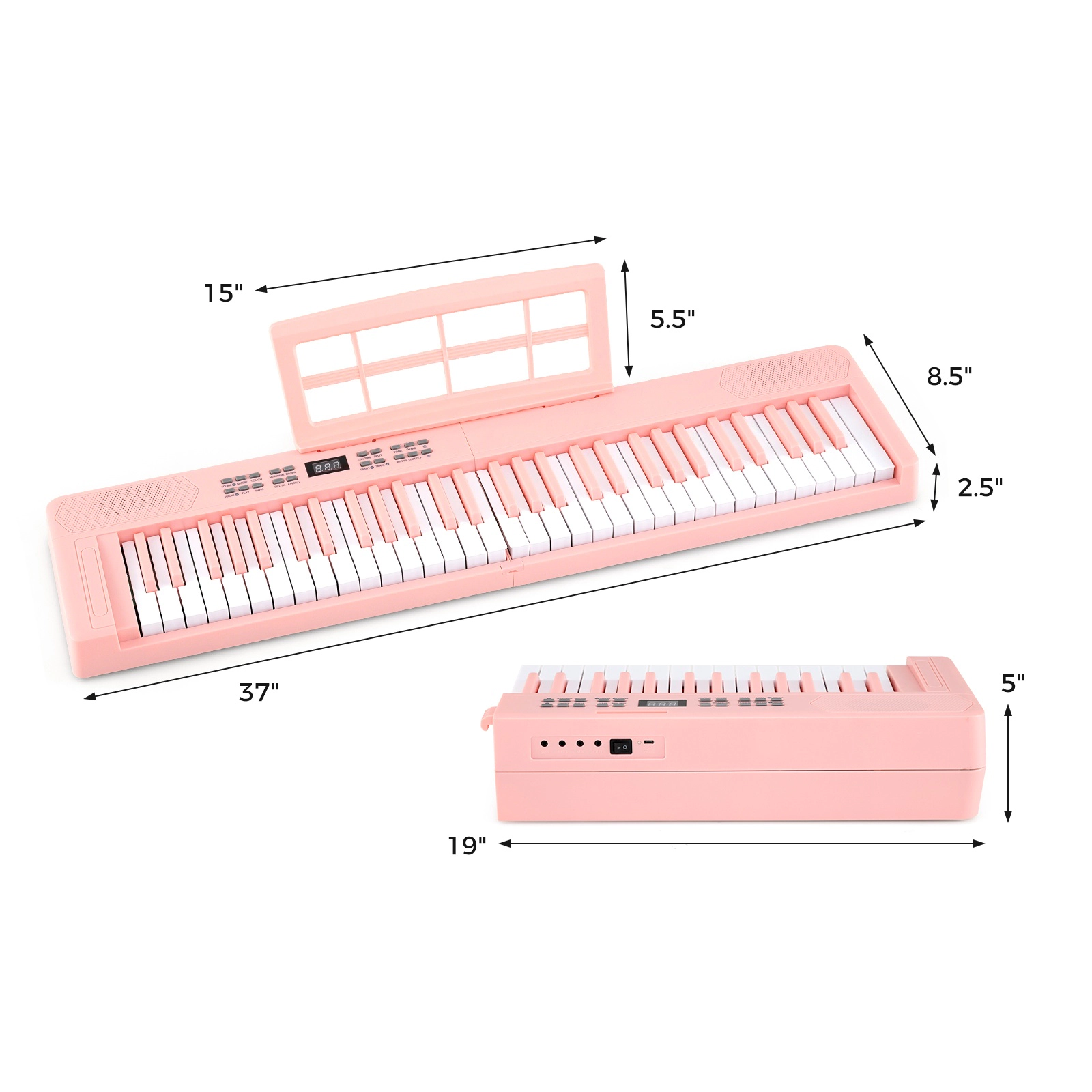 SUGIFT Pink 61-Key Foldable Piano Keyboard with Dual Speakers and Sustain Pedal Jack 37-in W 8.5-in D 2.5-in H