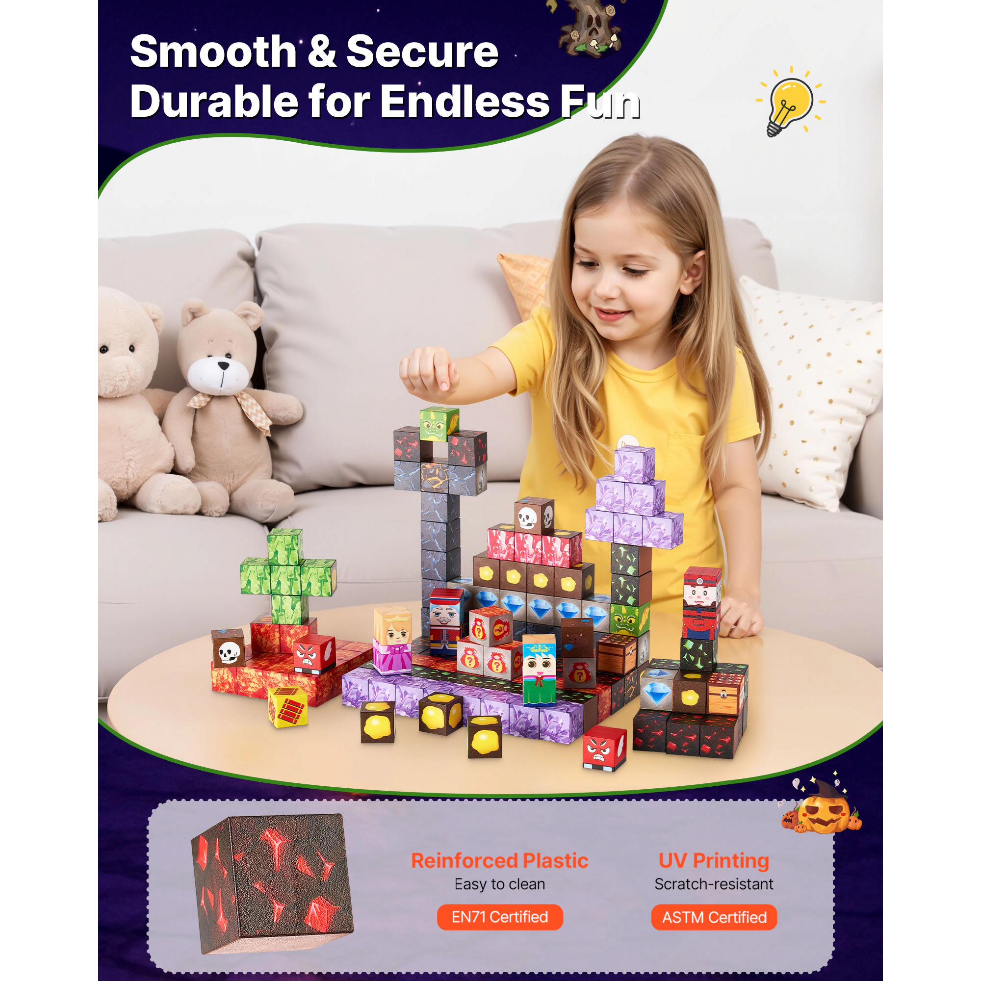 HONGGE Magnetic Blocks Dark Castle Set Magnetic Building Cubes for Kids STEM Montessori Sensory Toys for Christmas