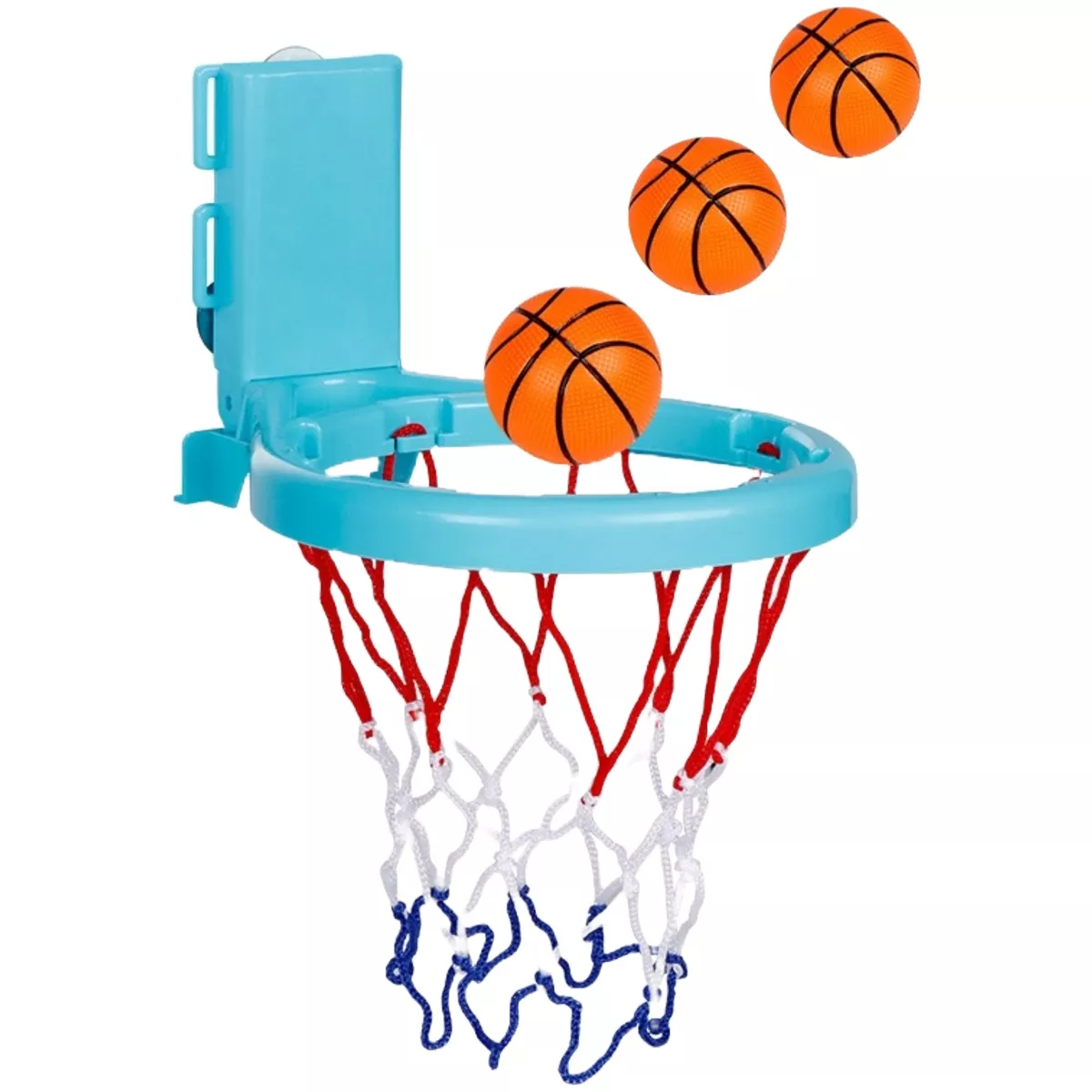 Sperric Basketball Hoop Playset w/ Suction Cups & Tying Straps, Mini for Bathtub Door 3 Soft Balls