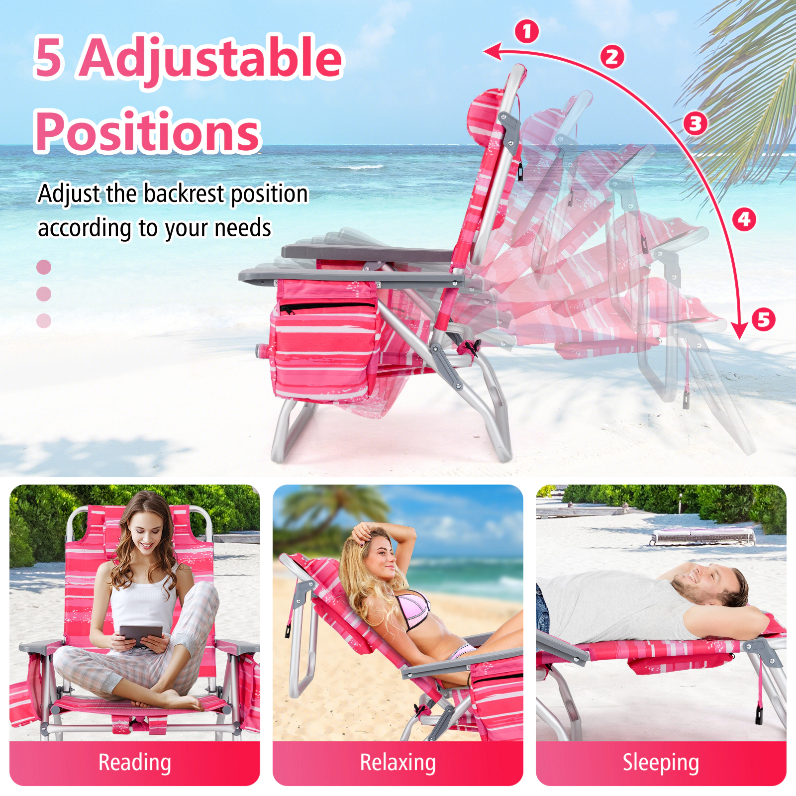 SUGIFT Set of 2 Aluminum Backpack Beach Chairs with Side Table