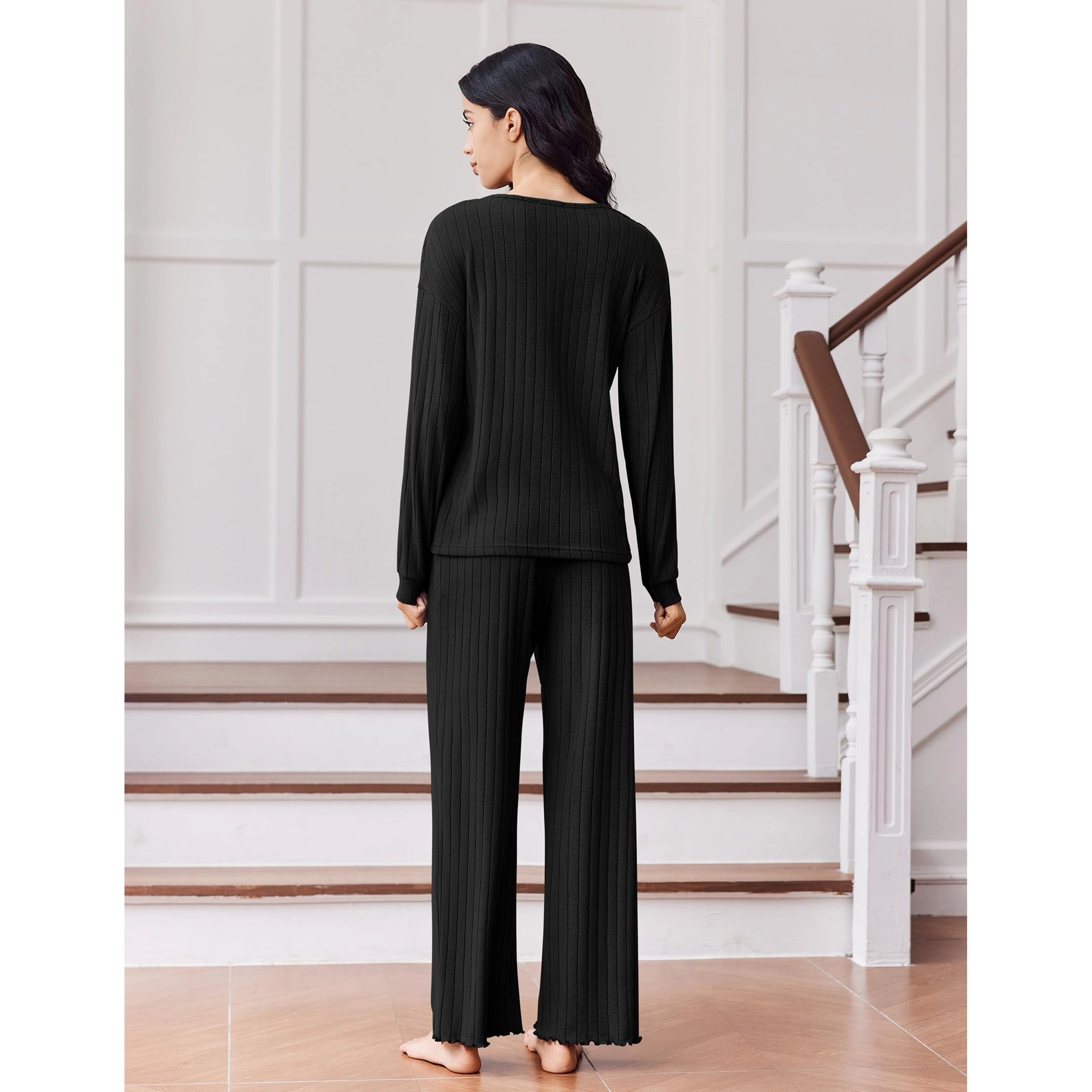 Ekouaer Comfy Pajamas Set Housewear Suit Casual Sleepwear Soft Loungewear