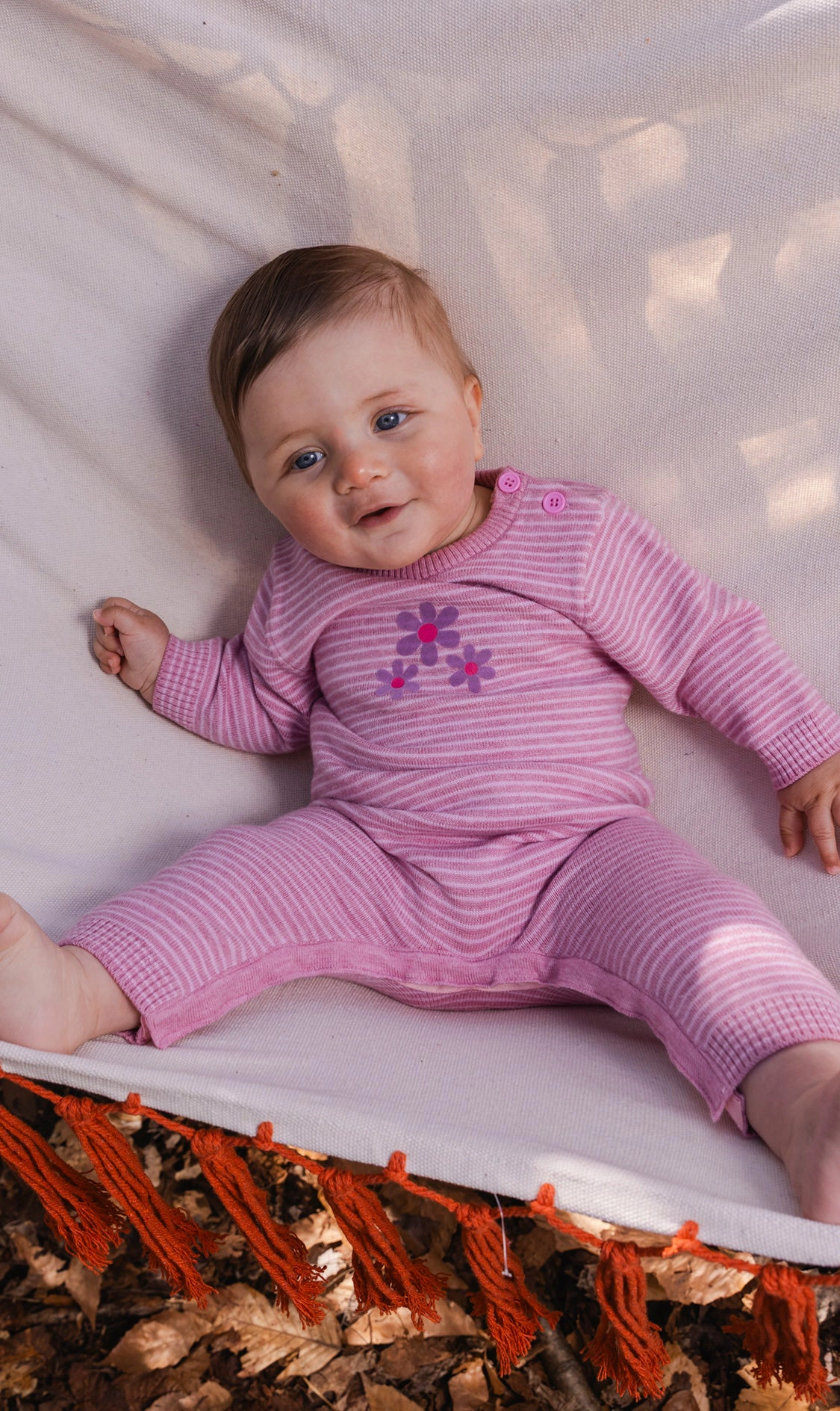 Deux par Girls Knitted Striped Flower Detail Romper