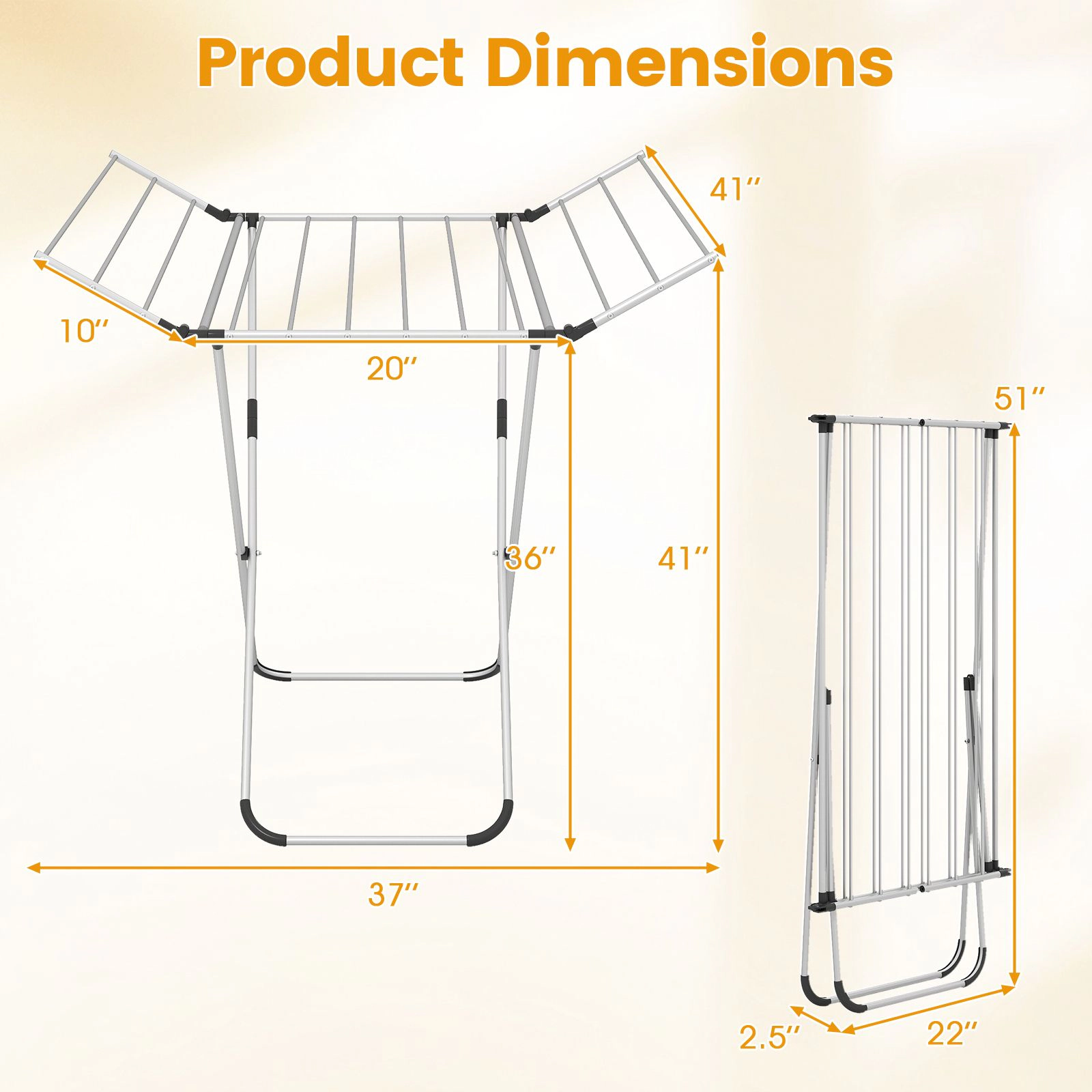 SlickBlue Lightweight Folding Clothes Drying Rack with Side Wings