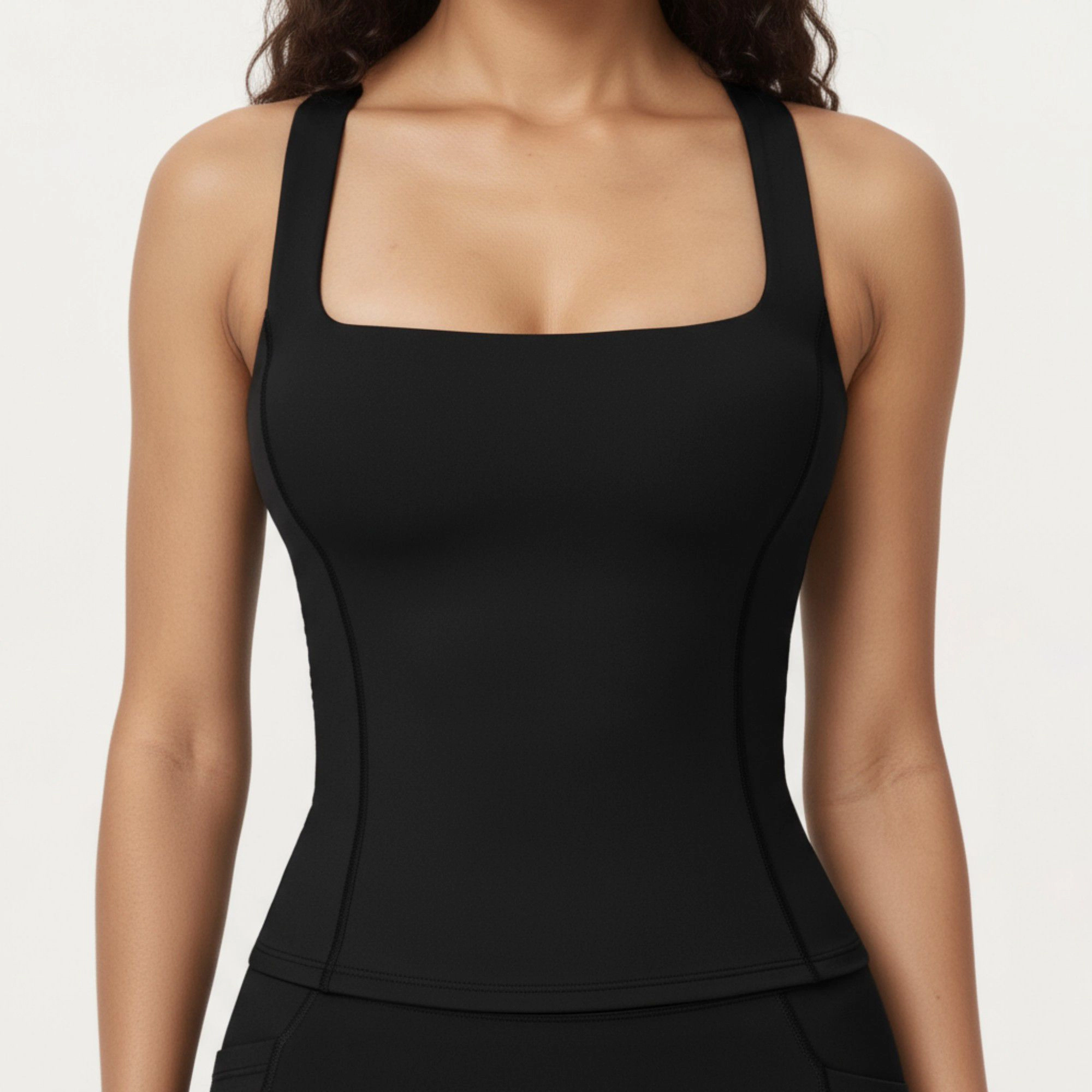 Anna-Kaci Women's Square Neck Sleeveless Fitted Active Tank Top with Seam Detailing