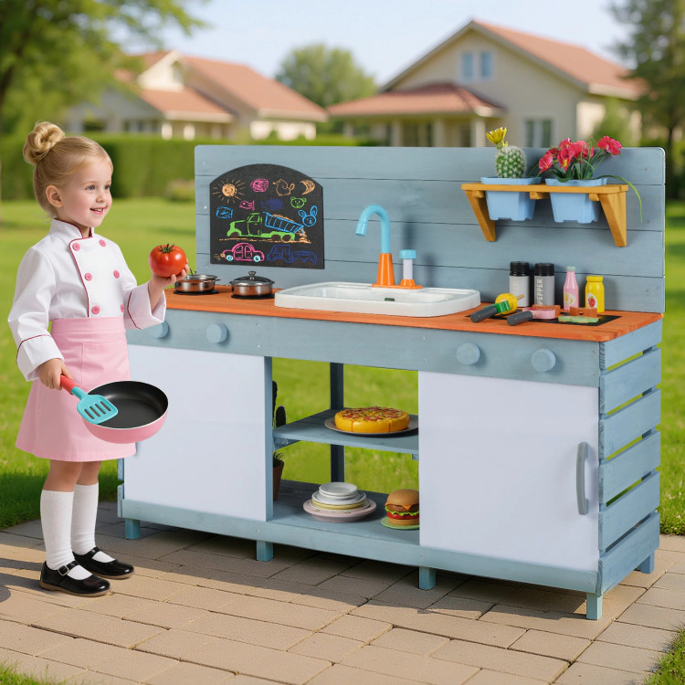 Hivvago Kids Play Kitchen Set with Stoves for Boys Girls Aged 3-8-Blue