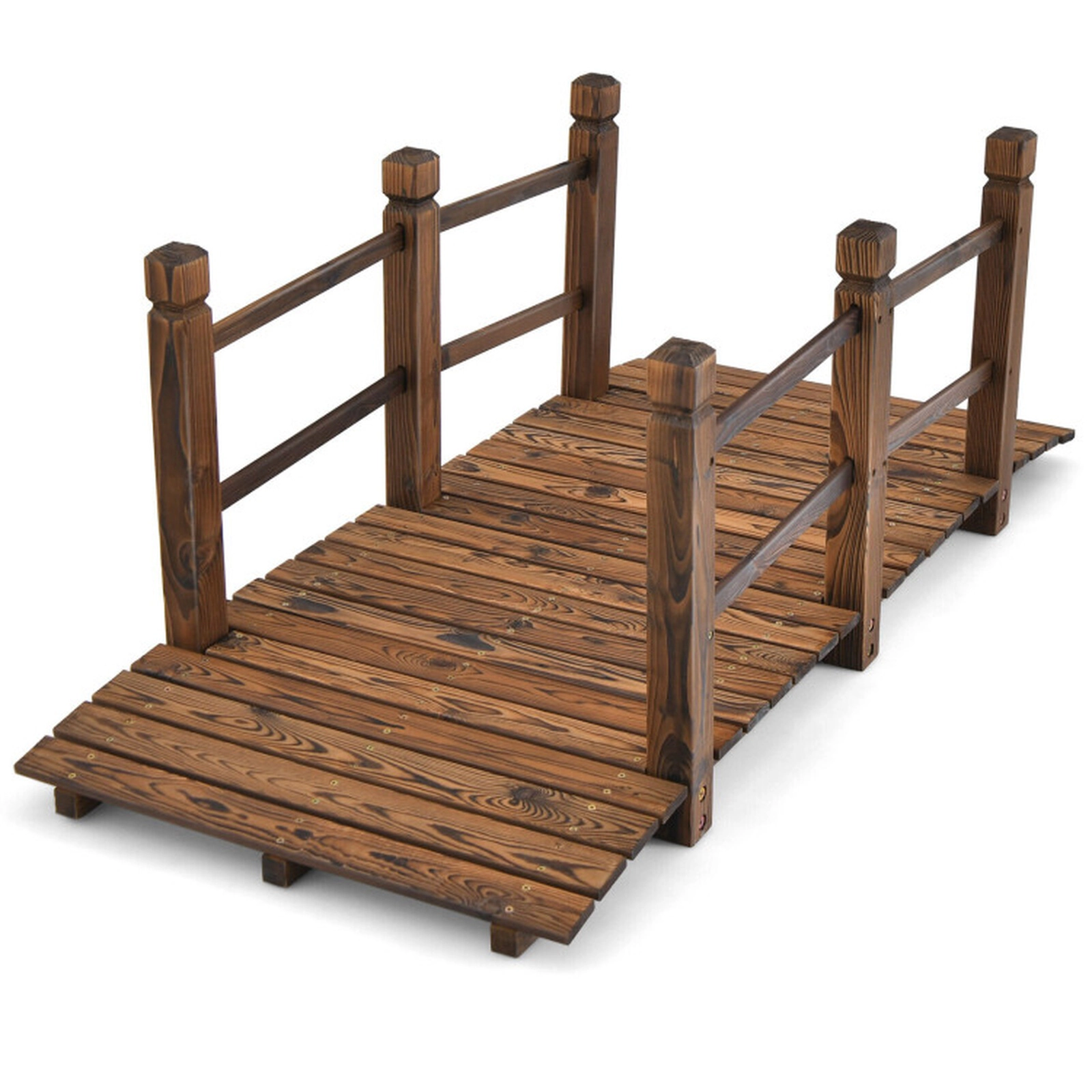 SUGIFT 5-Foot Fir Wood Garden Bridge with Safety Rails 400-lb Capacity 59-in Long Natural Wood/Stained Wood 1-Pc
