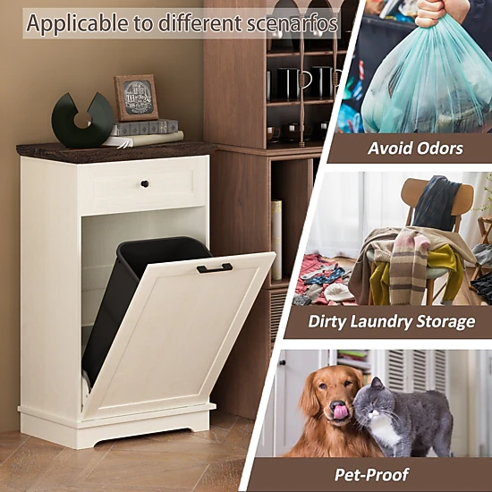 GBruno 10 Gallon Tilt-Out Trash Cabinet with Drawer, Freestanding ...