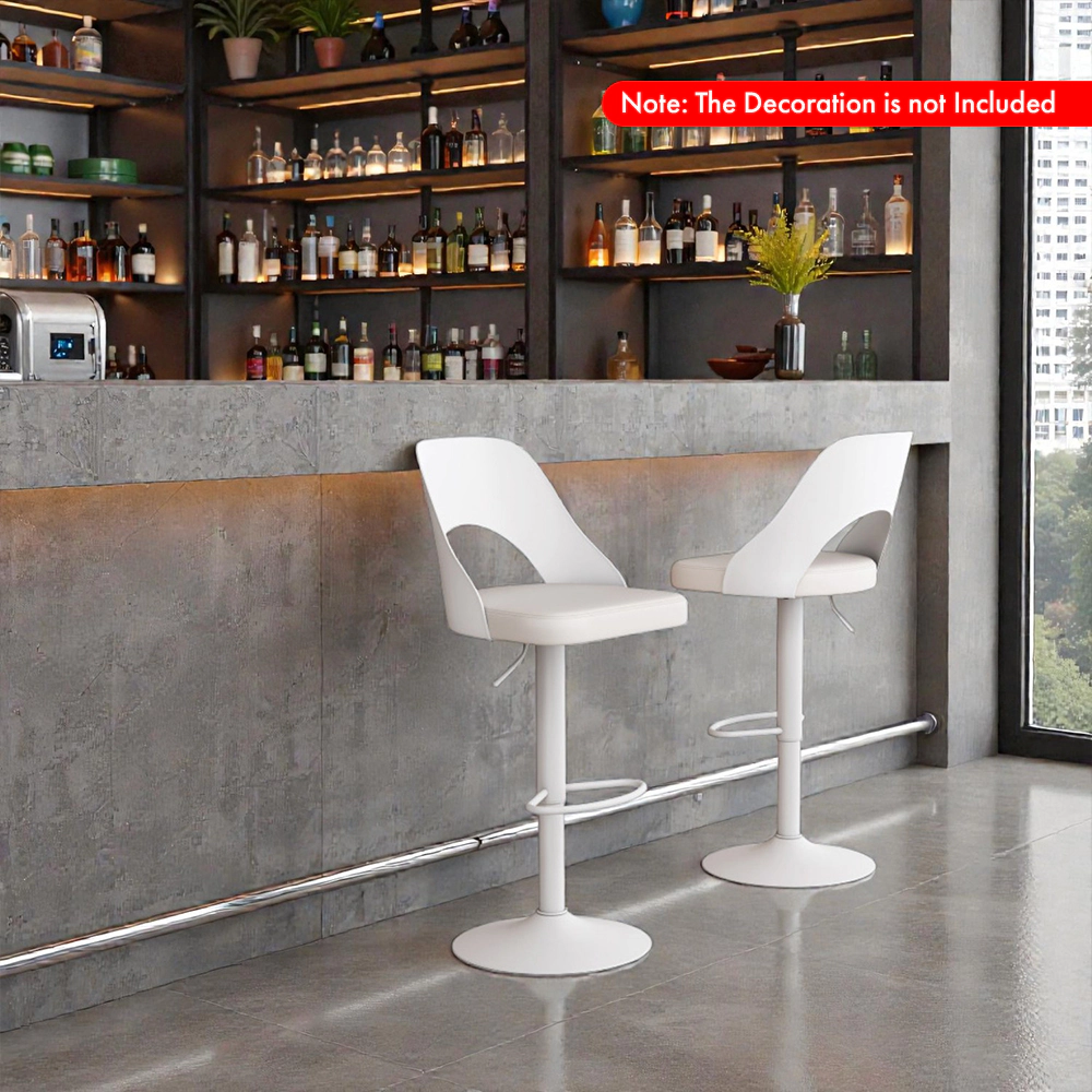 Hivvago Set of 2 PU Leather Bar Chairs with Wide Cushioned Seats and Built-In Footrests