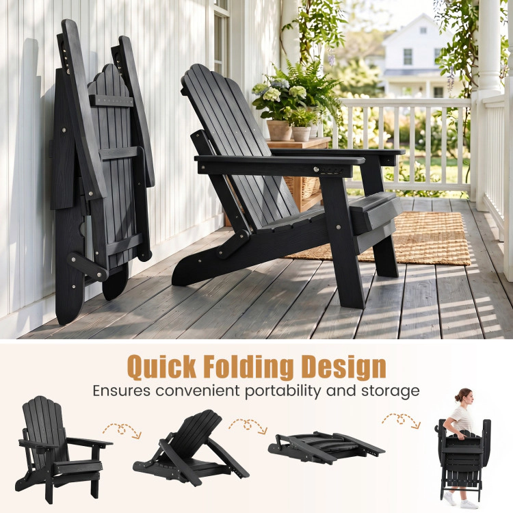 Hivvago Outdoor Folding Adirondack Chair With Cup Holder And 5-Level Backrest
