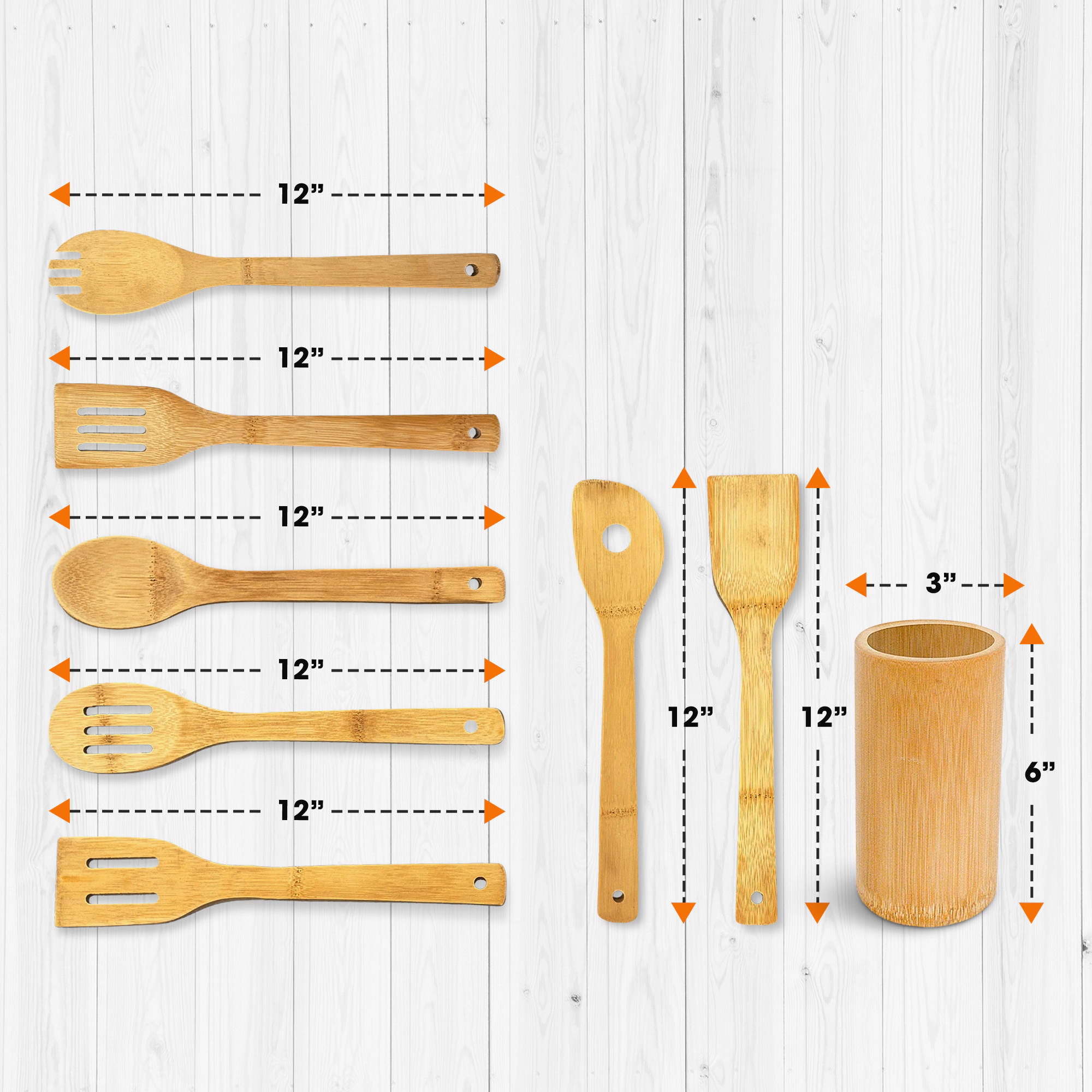 Cheer Collection 8-Piece Bamboo Cooking Utensil Set with Spoons, Turners and Holder
