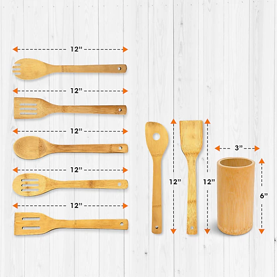 Cheer Collection 8-Piece Bamboo Cooking Utensil Set with Spoons, Turners and Holder