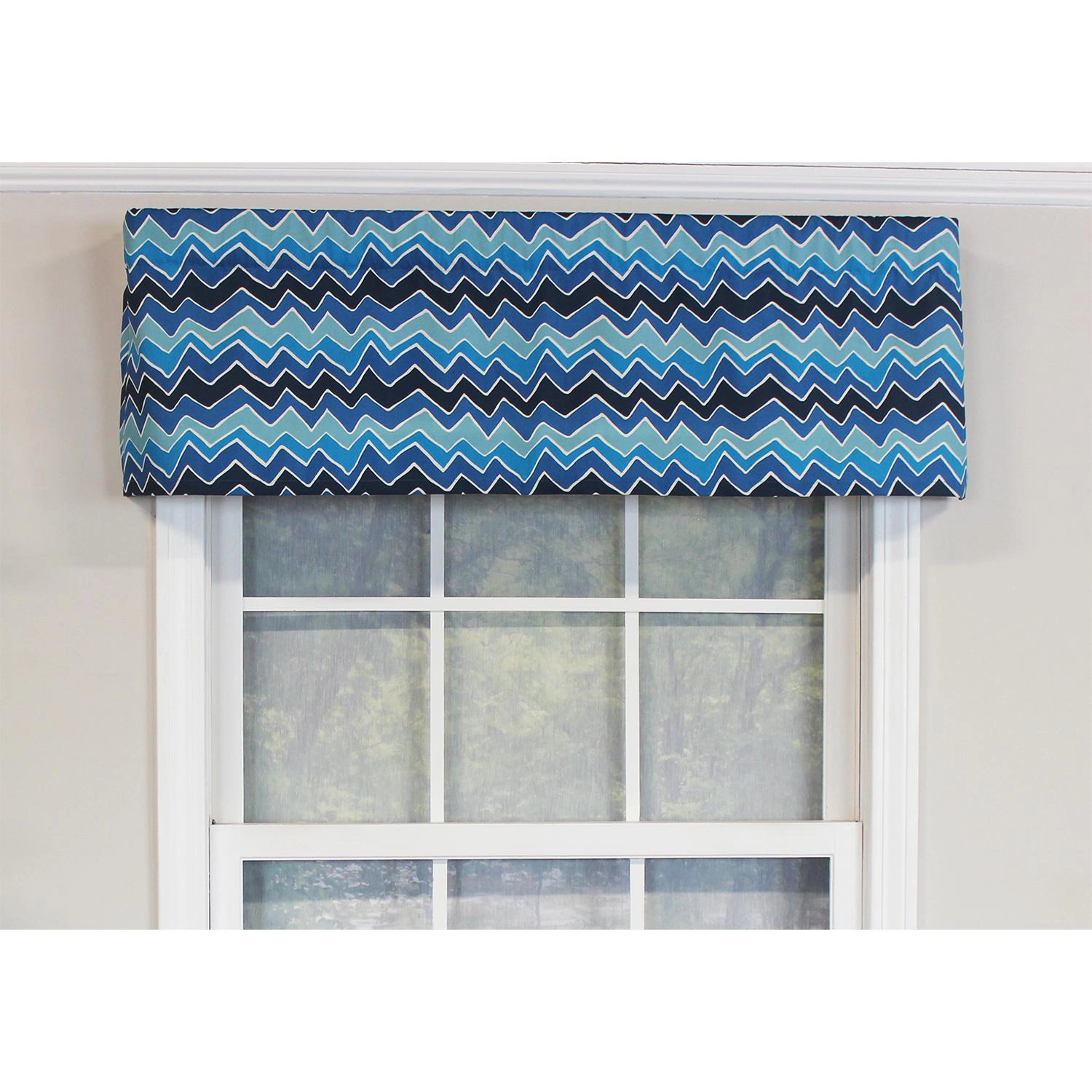 RLF Home See Saw Tailored 100% Cotton with Fully Lined 3" Rod Pocket Valnance for Windows 50" x 14" Blue