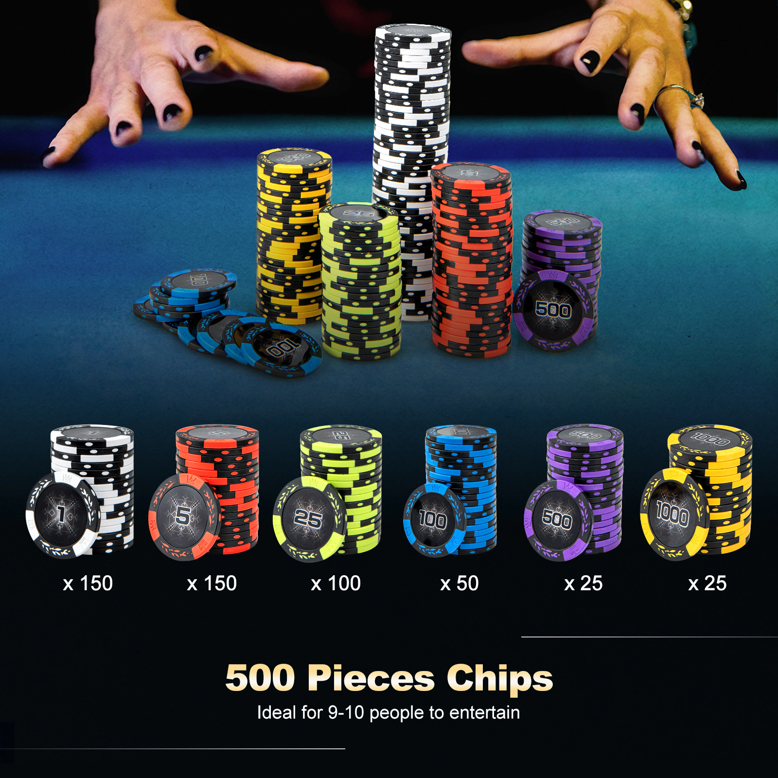 SUGIFT 14 Gram Texas Holdem Poker Chip Set with Black Aluminum Carrying Case and Standard Clay Composite Chips
