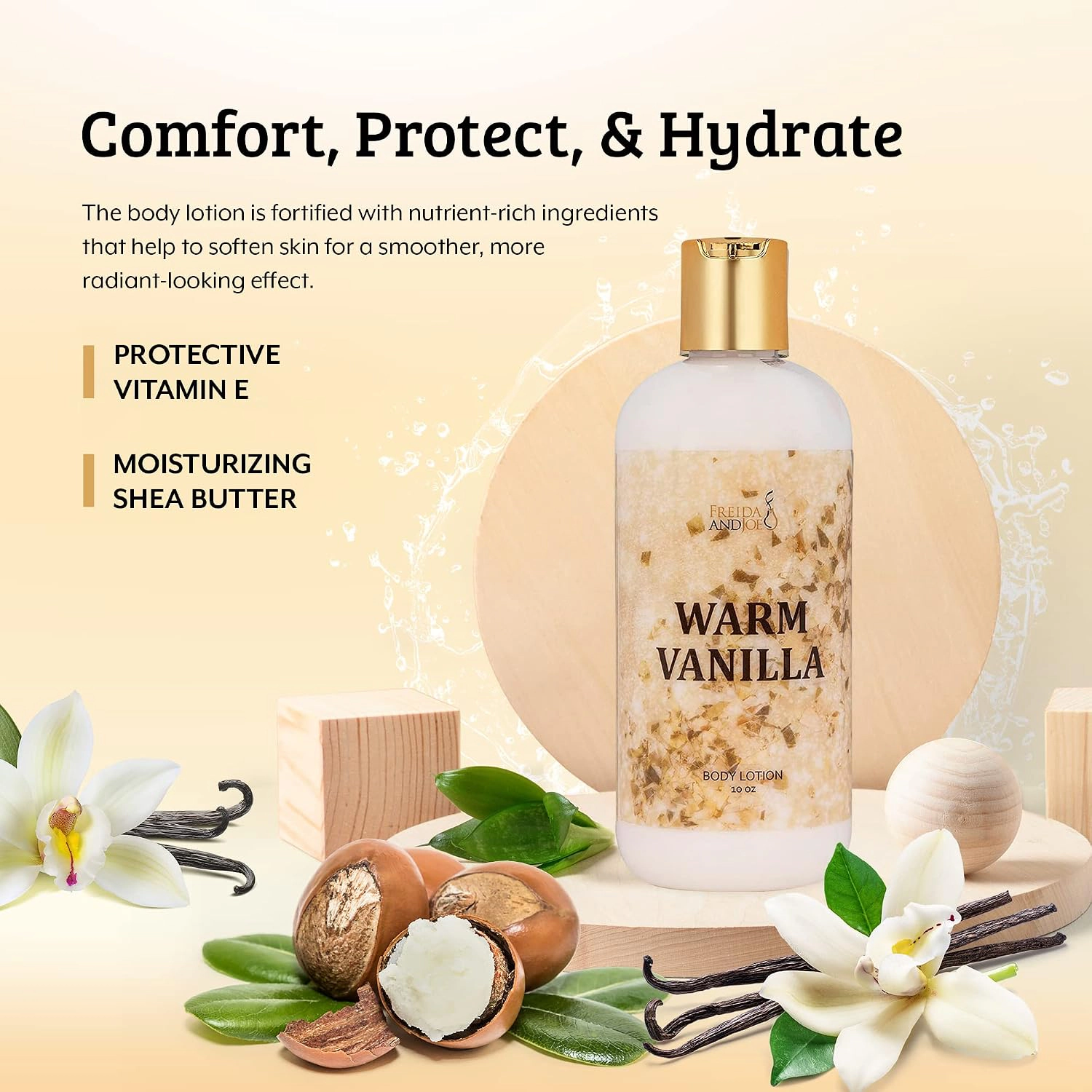 Freida and Joe Womens Warm Vanilla Fragrance Deep Moisturizing Body Lotion in 10oz Bottle