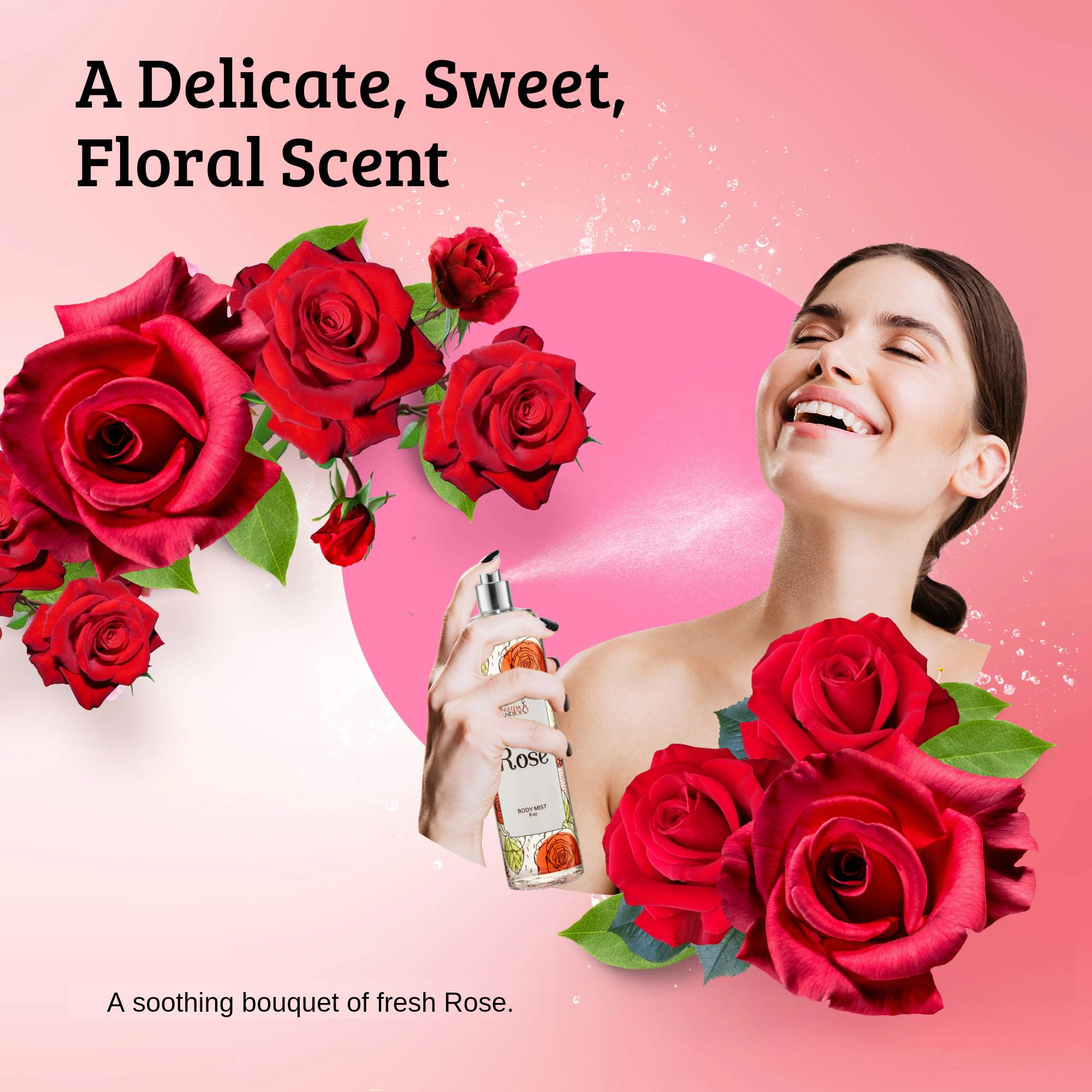 Freida and Joe Women Rose Fragrance Body Mist in 8oz Spray Bottle