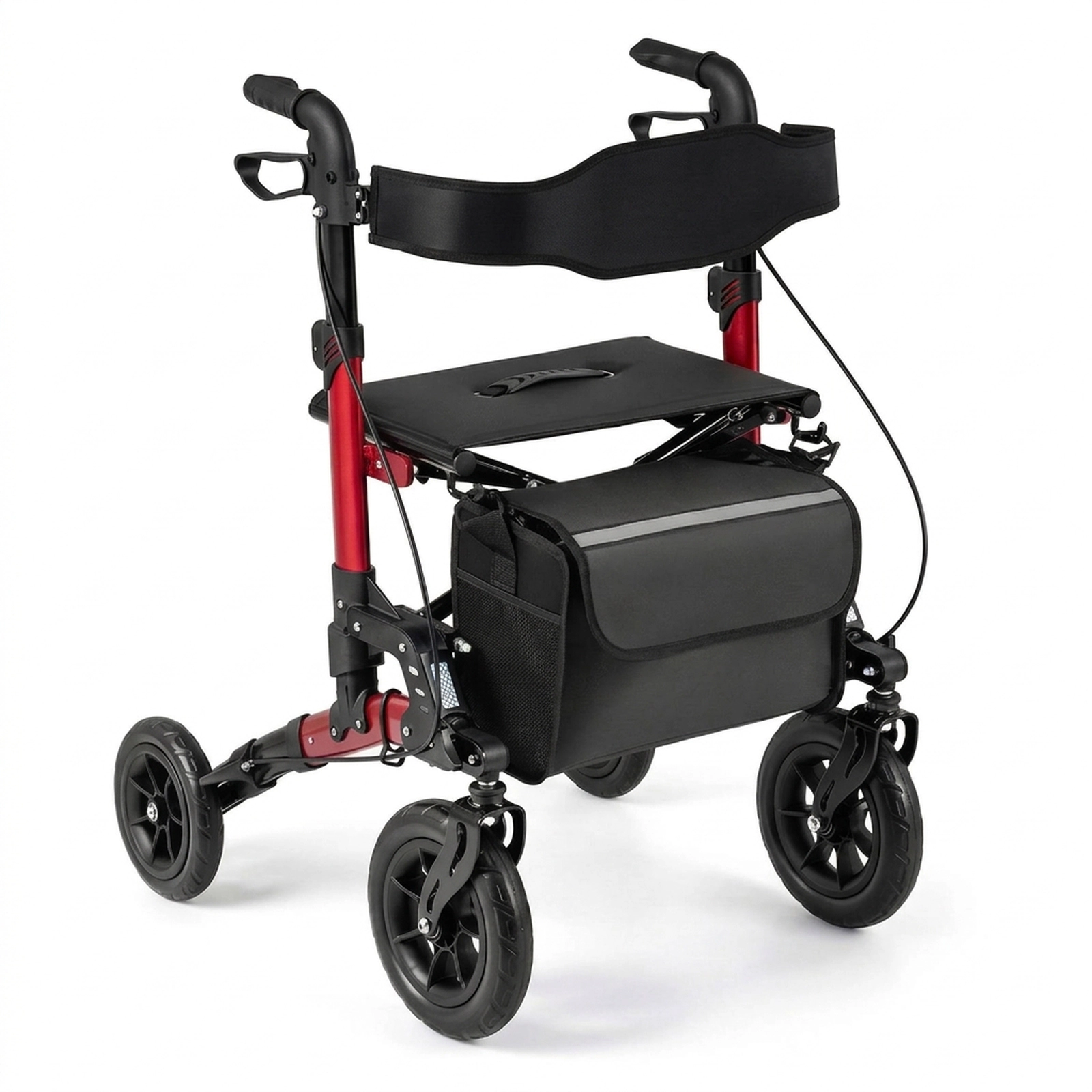 SUGIFT Folding Rollator Walker, 300 lb Capacity, Spring Suspension, Seat, Mesh Back, 6 Height Levels