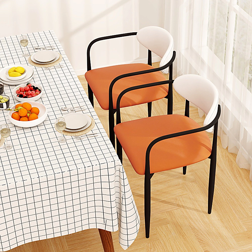 SUGIFT Set of 2 White Faux Leather Dining Chairs with Armrests and Metal Frame