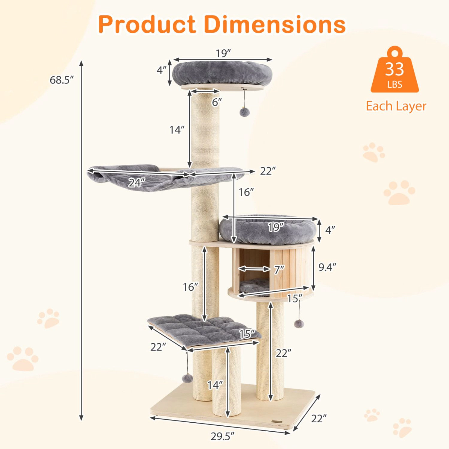 SlickBlue 68.5-Inch Multi-Level Cat Tree with Condo and Perches