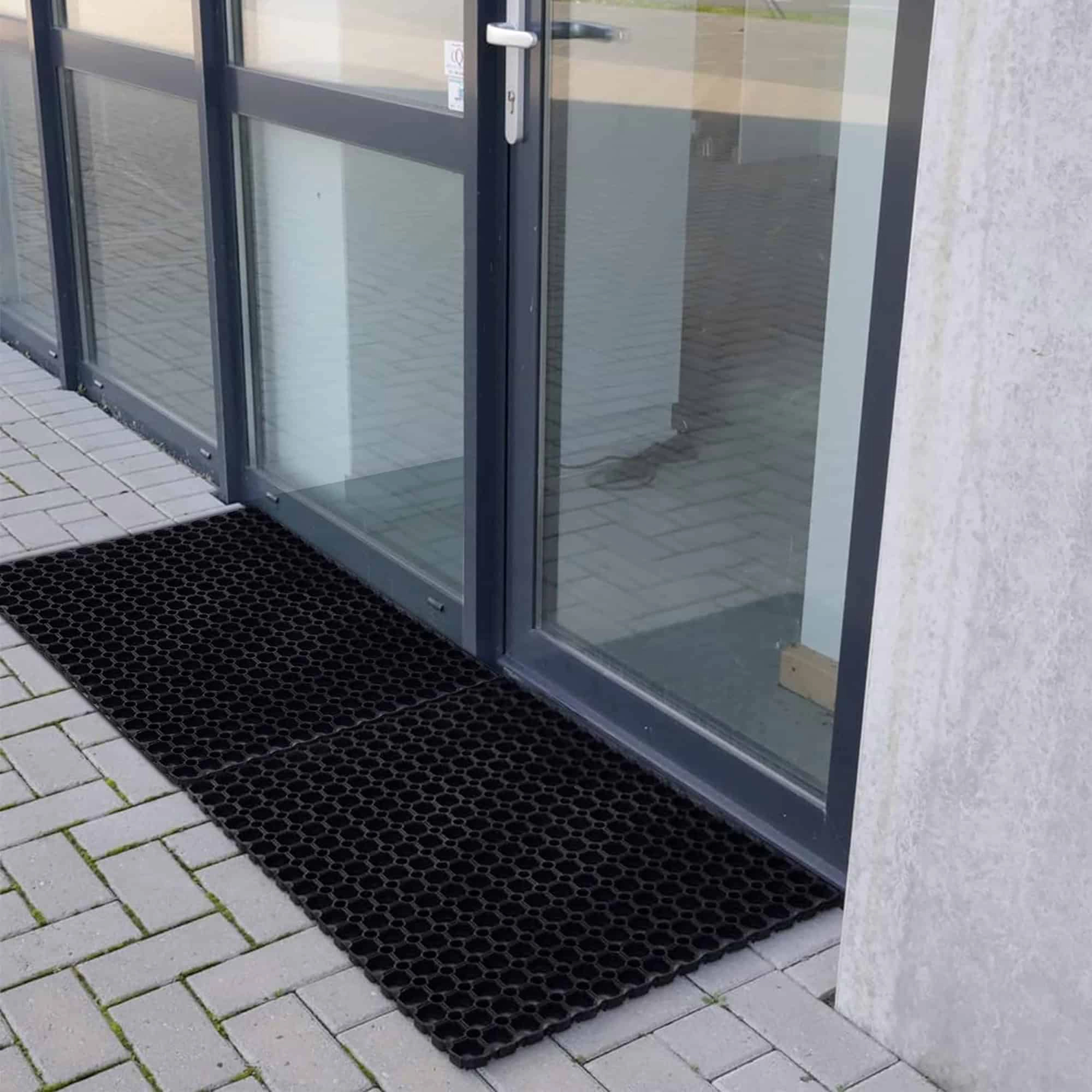 Evideco French Home Goods Black Honeycomb Pack of 2 Rubber Doormat 48 x 32 Inches