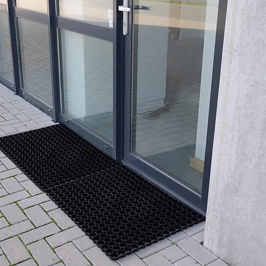 Evideco French Home Goods Black Honeycomb Pack of 2 Rubber Doormat 48 x 32 Inches
