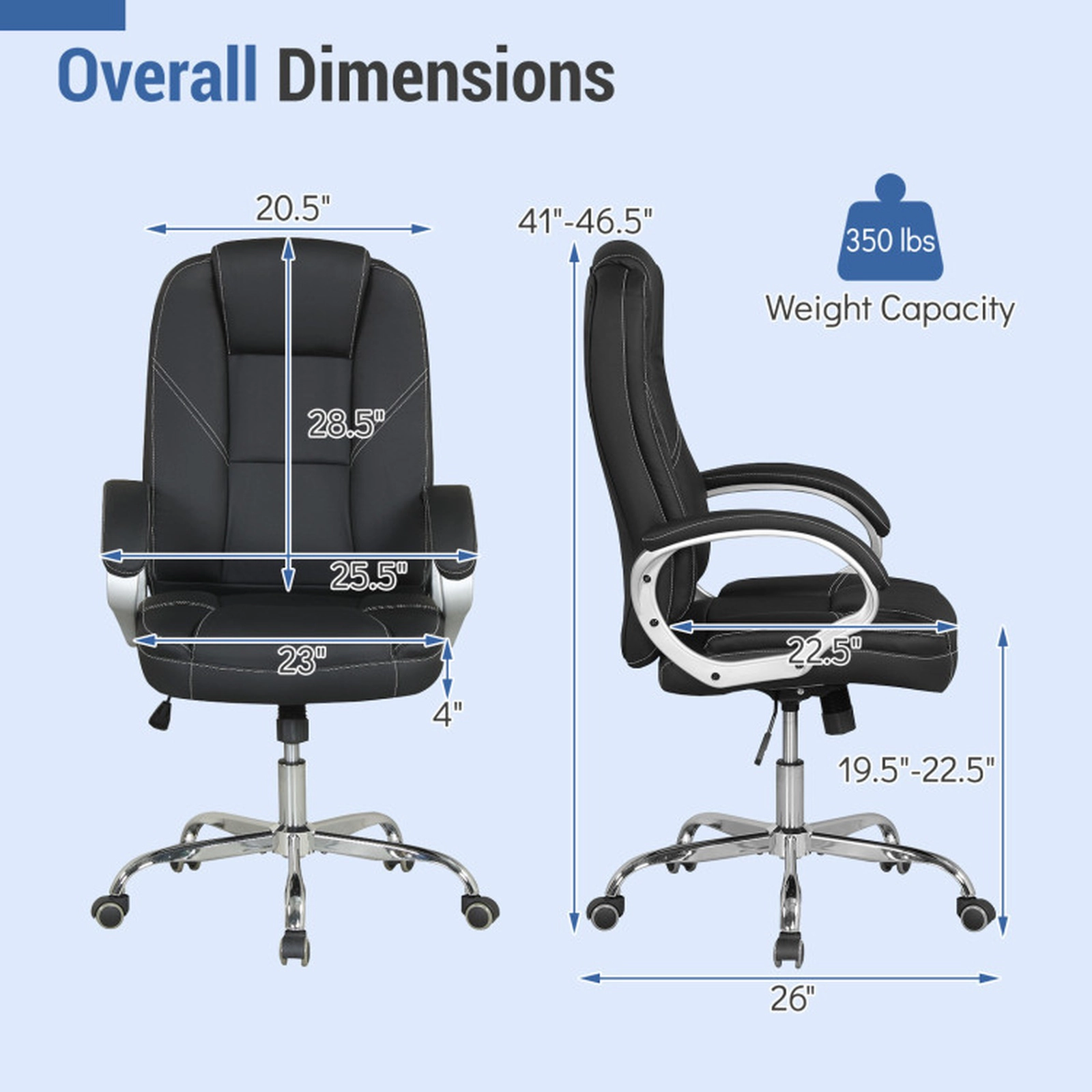 SUGIFT Ergonomic Leather Office Chair with Padded Armrests, Rocking Backrest and Adjustable Seat 300-lb Capacity Black