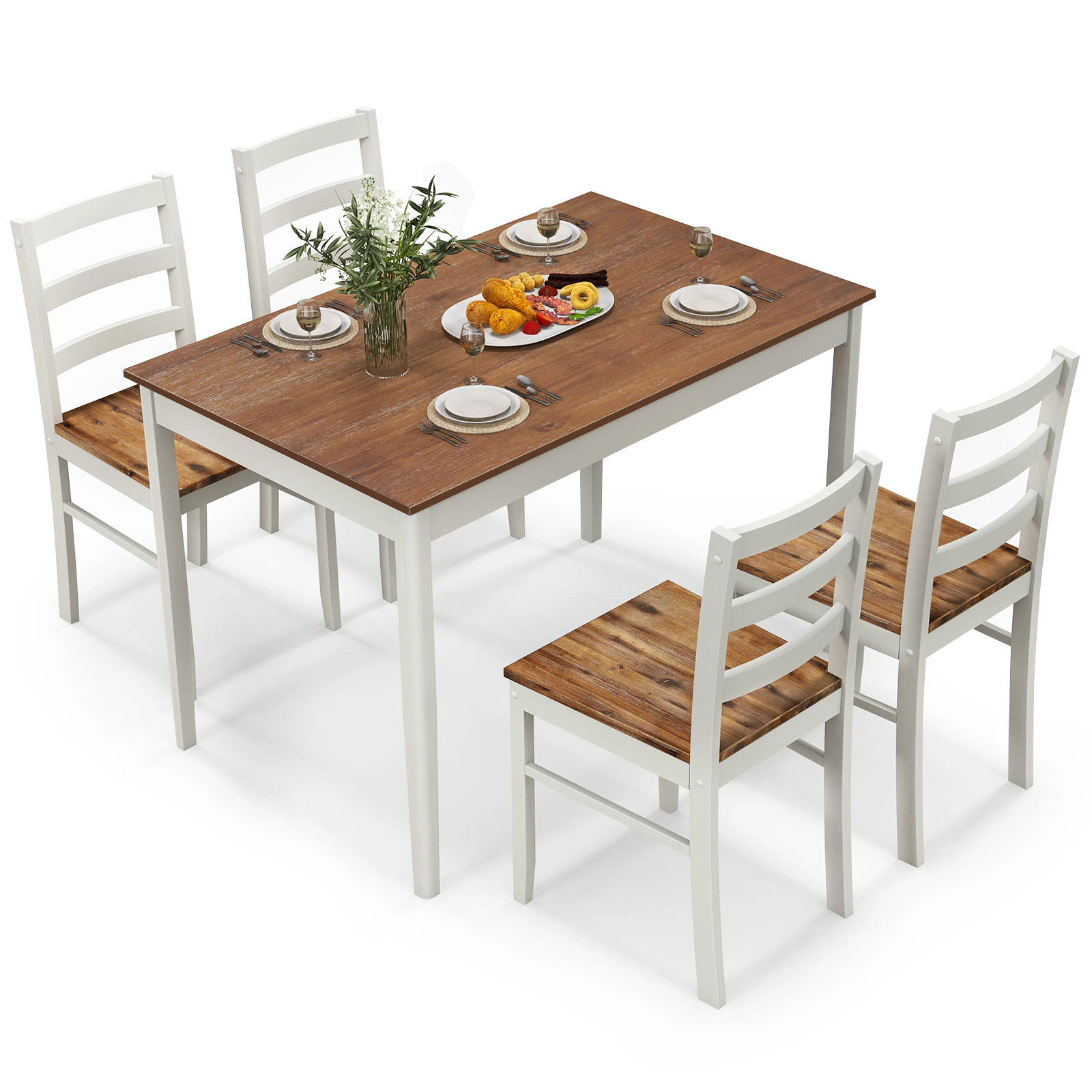 SUGIFT 45 Inch Rectangular Table and 4 High Back Chairs 5-Piece Wooden Dining Set
