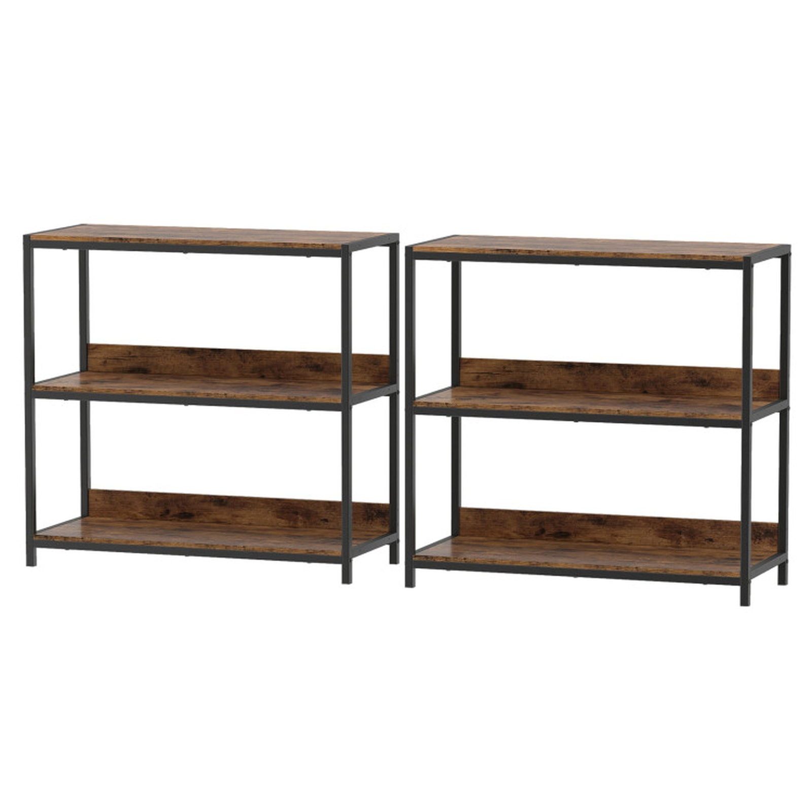 SUGIFT Set of 2 3-Tier Metal Frame Industrial Open Bookshelves 33-in x 14-in x 31.5-in 90-lb per Shelf Rustic Brown