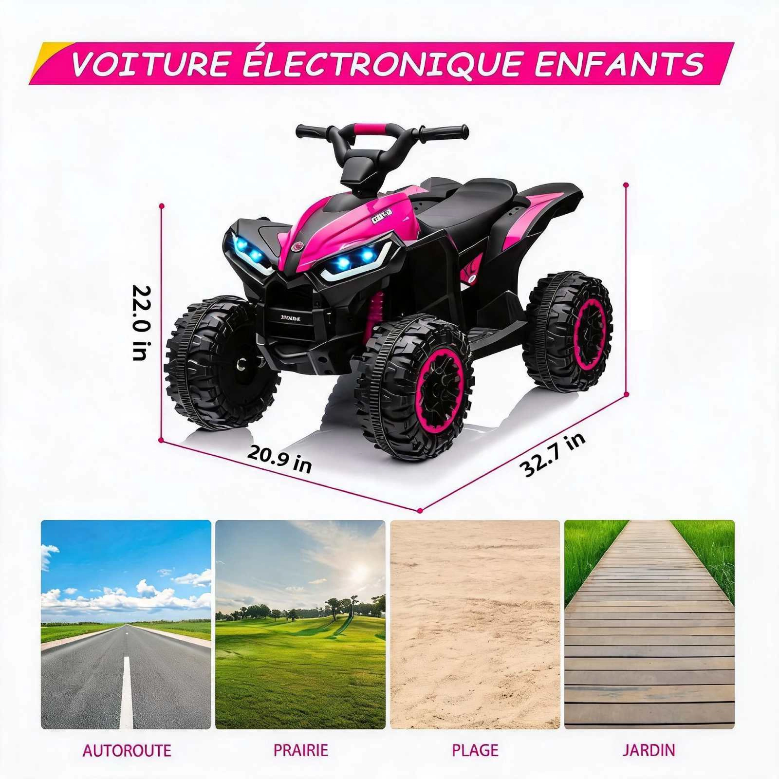 12V Kids Ride On ATV Quad with Remote Control, Music & LED Lights for Boys & Girls Ages 3-8