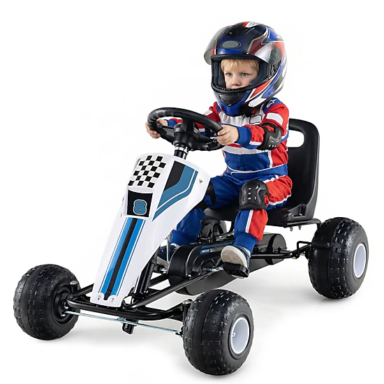 LJG 4-Wheel Ride on Toy Pedal Go Kart for Kids with Steering Wheel and Safe Handbrake