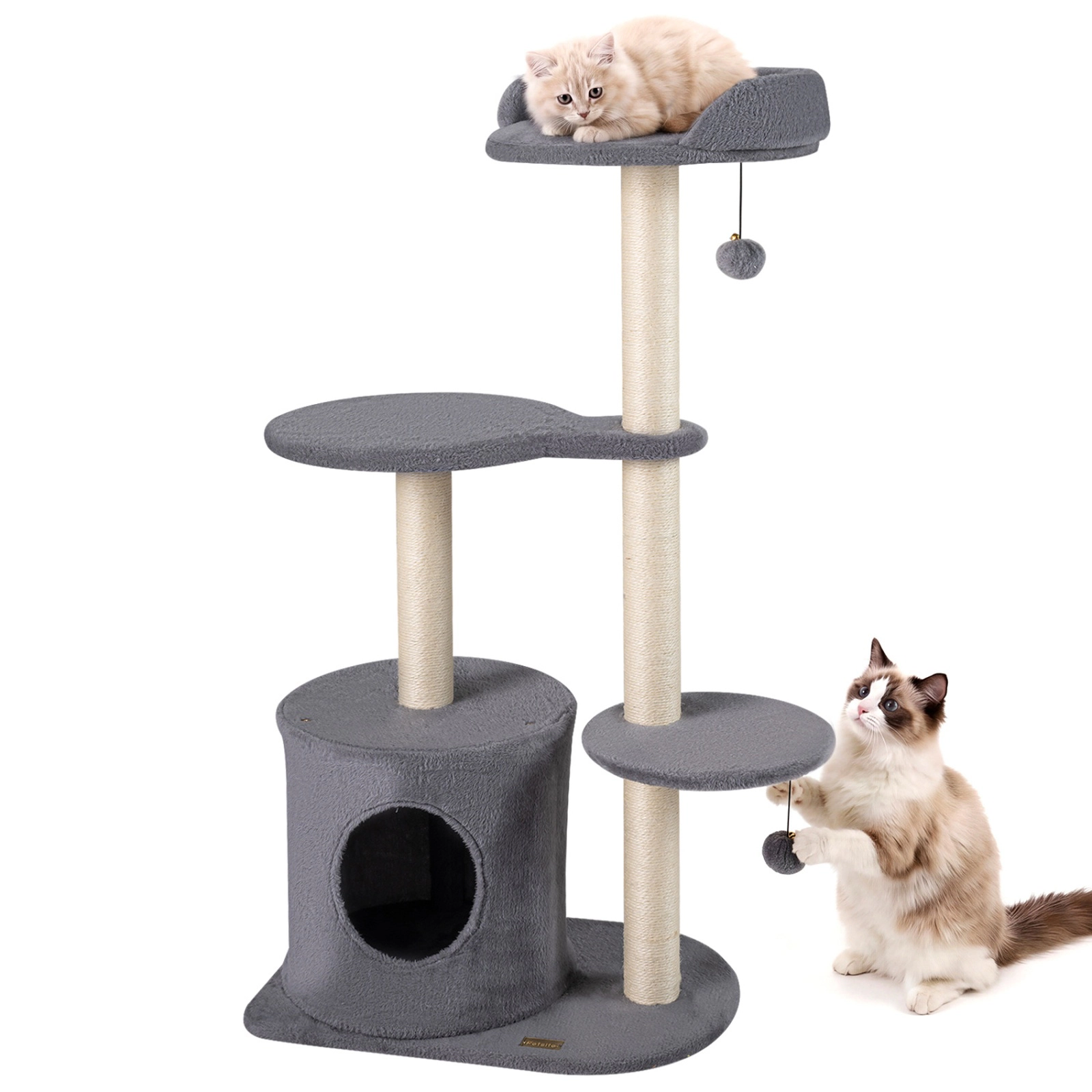 SUGIFT 43-in Gray Cat Tree Tower with Round Plush Perches and Sisal Scratching Posts 23-in Base W
