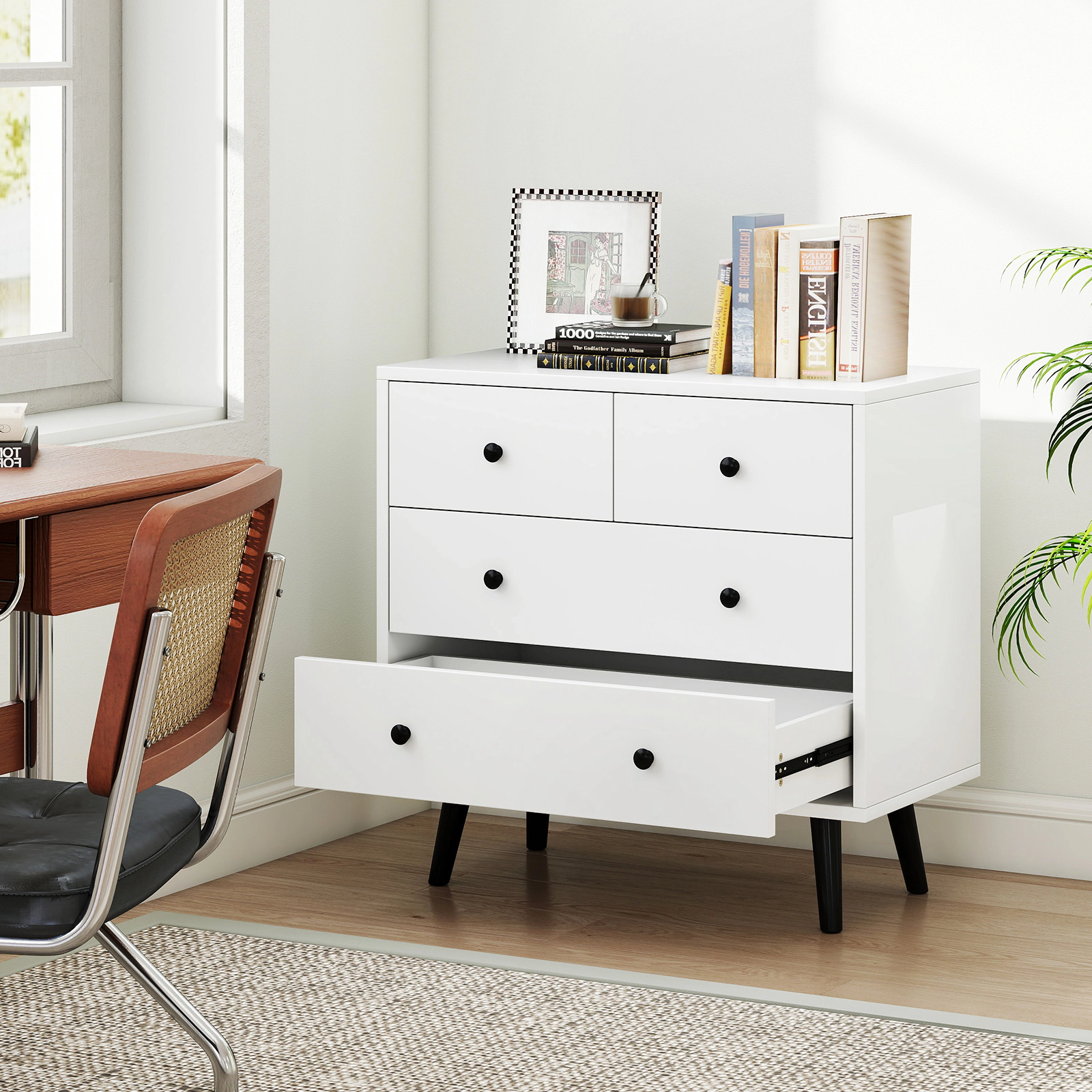 SUGIFT 4-Drawer Freestanding Dresser Chest of Drawers Sideboard Cabinet 110-lb Top Capacity 32-in Tall White
