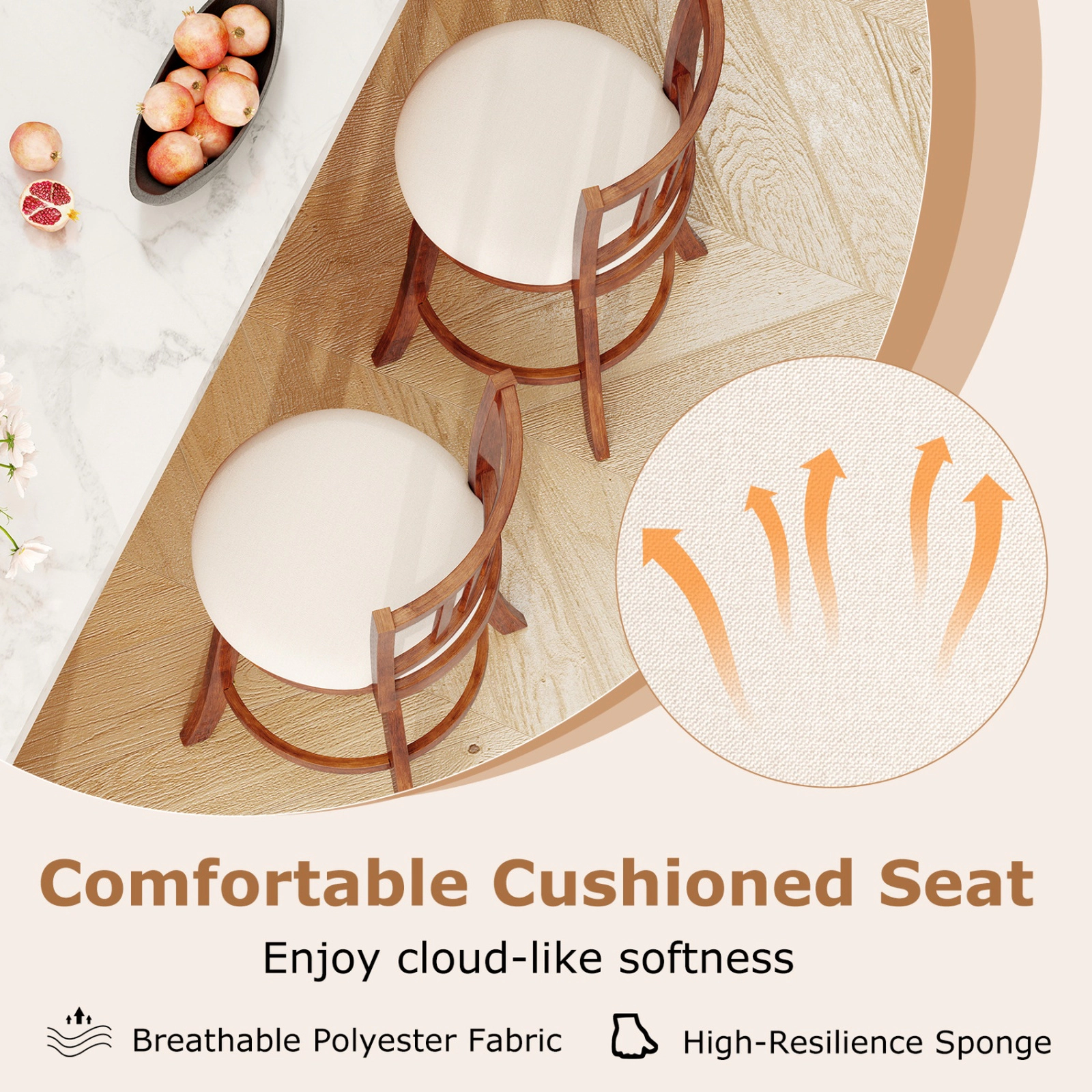 SUGIFT 360° Rotating Counter Height Chairs Set of 2 with Upholstered Seat and Backrest 350-lb Capacity Driftwood +Sand