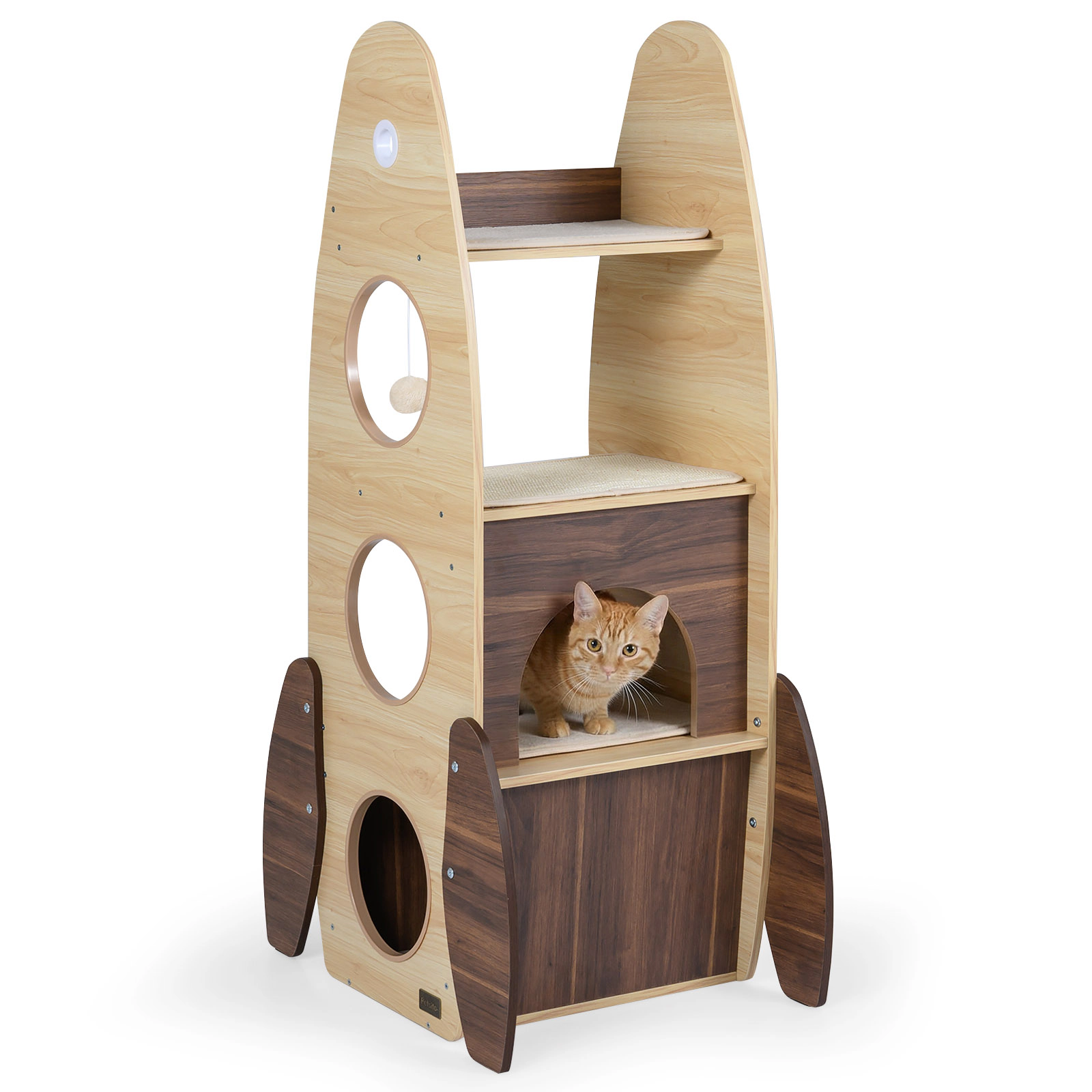 Glintex 47-Inch Rocket Cat Tower with Triangle Structure and Guardrail Top Perch, Natural
