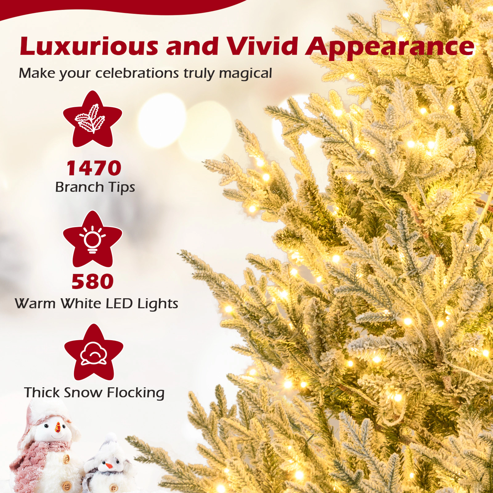 SlickBlue Snow Flocked Christmas Tree with Warm White LED Lights