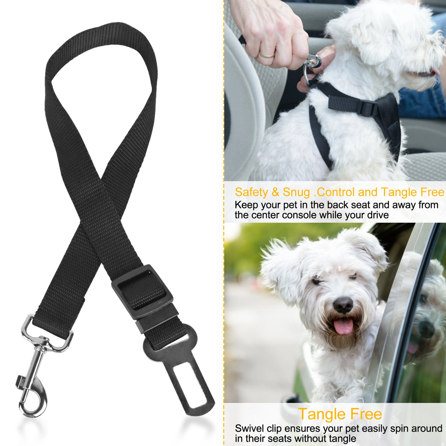 GBruno 2-Piece Nylon Pet Dog Seat Belt Leash