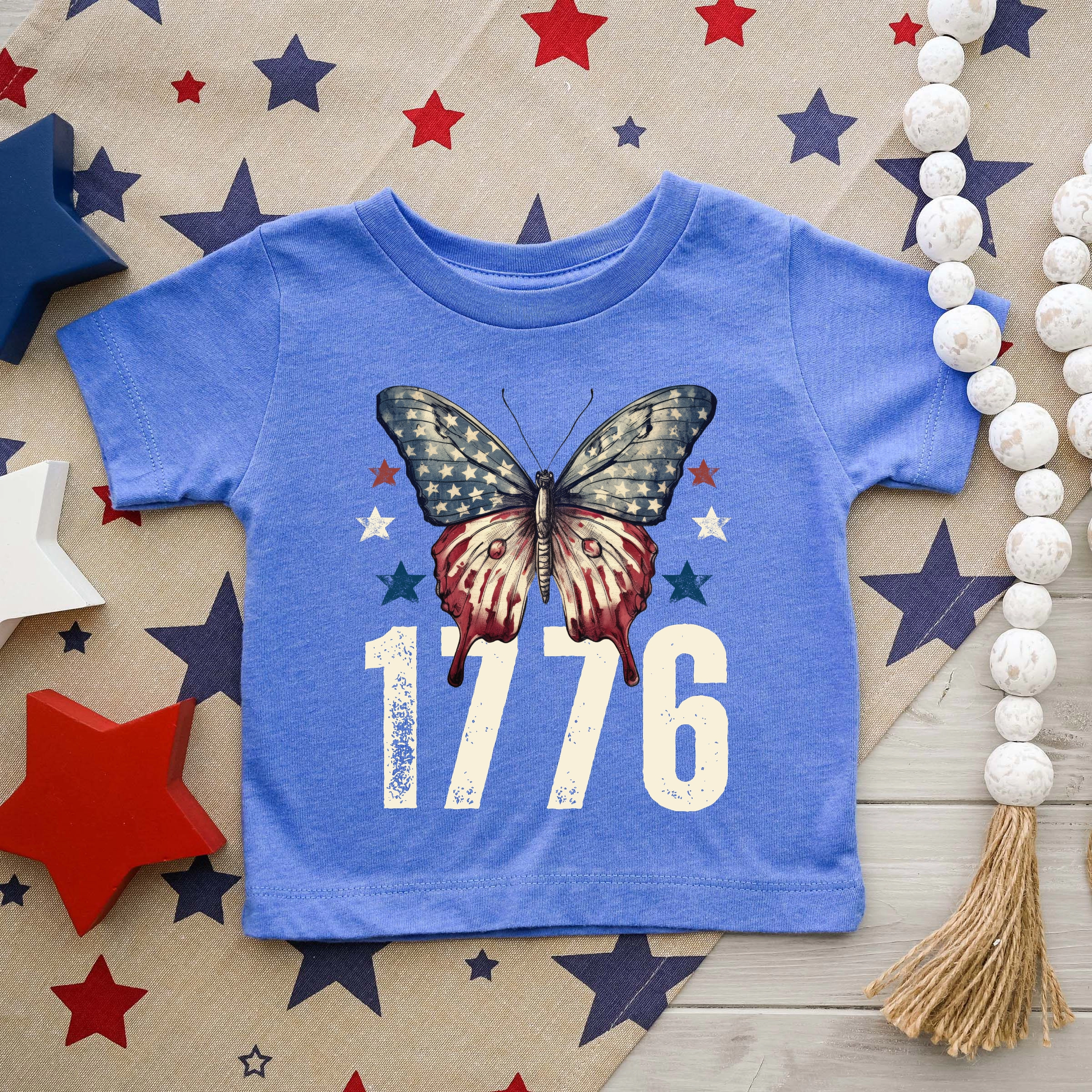 The Juniper Shop - 1776 Butterfly Patriotic Toddler Short Sleeve Graphic T-Shirt