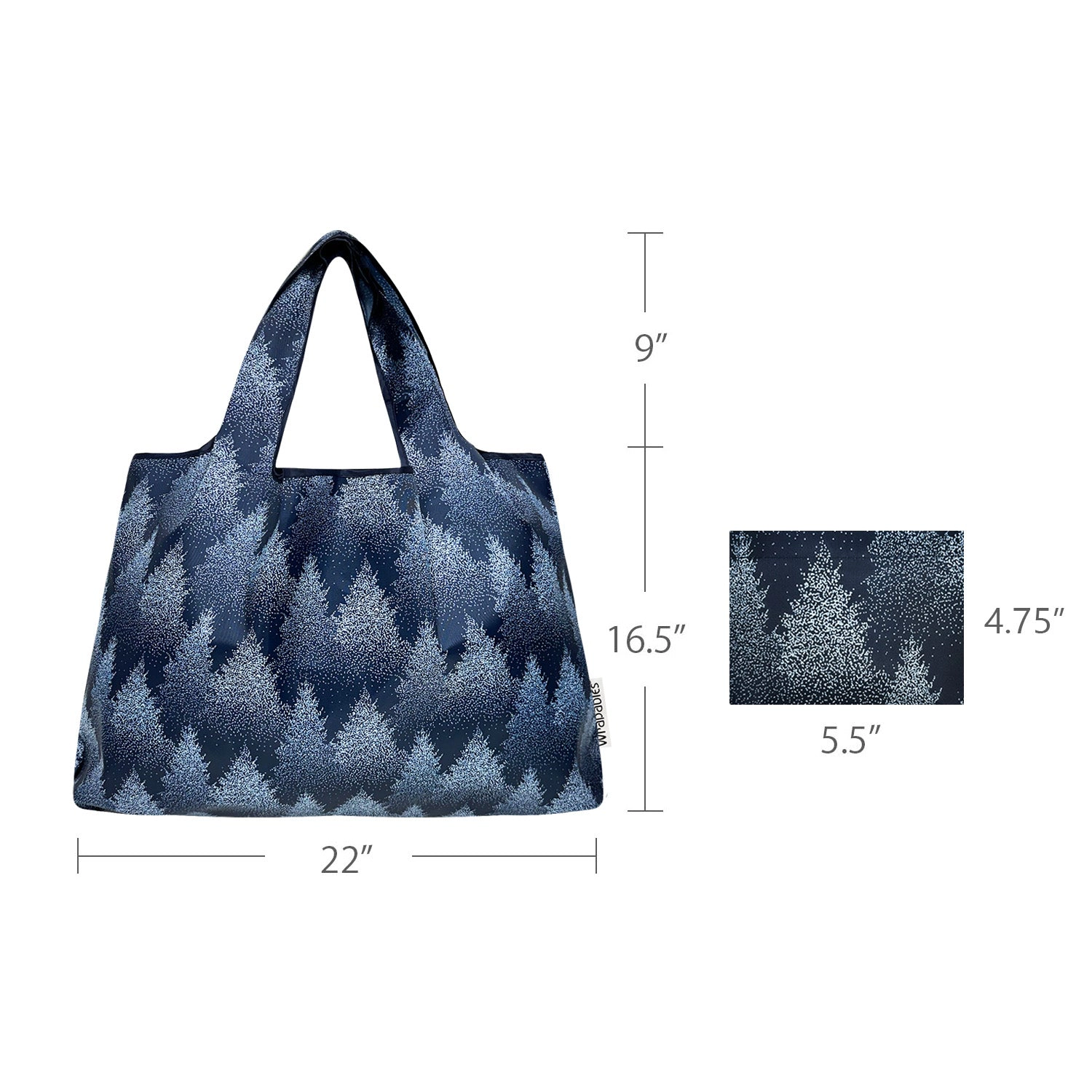 Wrapables Large Nylon Reusable Shopping Bag for Groceries, Winter Wonderland